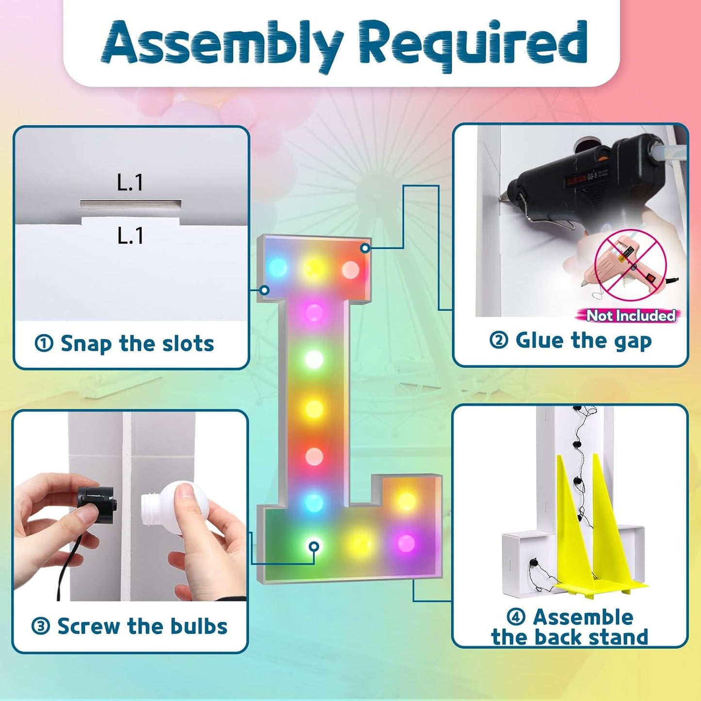 imprsv 4FT Colorful Marquee Light Up Letters L, 18 Colors Large Light up Letters Alphabet Sign with Remote, Large Marry Me Sign, Birthday Party Decorations Baby Shower Anniversary Wedding Decoration