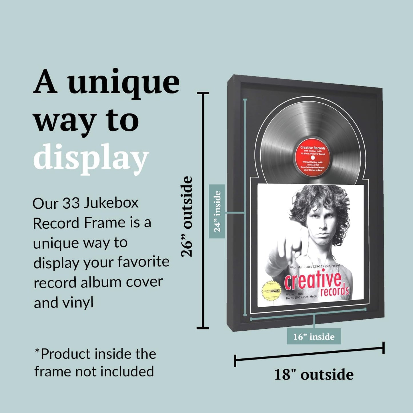 Creative Picture Frames 16" x 24" Jukebox Vinyl Frame Display with Double Matting, LP Record Album Frame for Wall Decor, Black/Black, Pack of 4