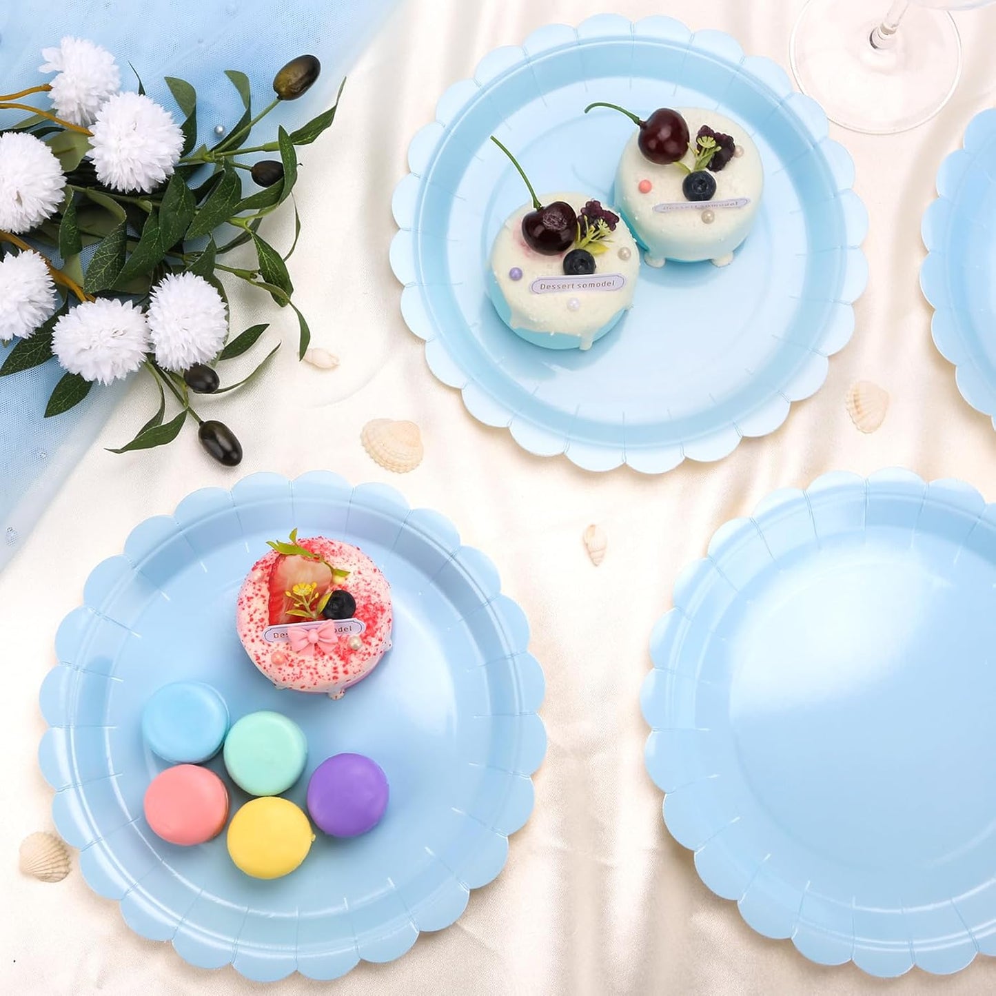 48 Pcs Light Blue Paper Plates 9 Inch Scalloped Dessert Plates - Disposable Light Blue Cake Plate - Baby Shower Birthday Party Wedding Bridal Party Supplies