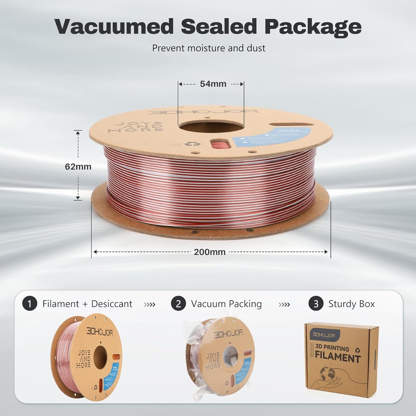 Silk PLA Filament 1.75mm Gold Silver Copper Triple Color PLA 3D Printer Filament 3 in 1 Coextrusion 1KG Spool(2.2lbs) 3D Printing Filament Dimensional Accuracy +/- 0.03mm