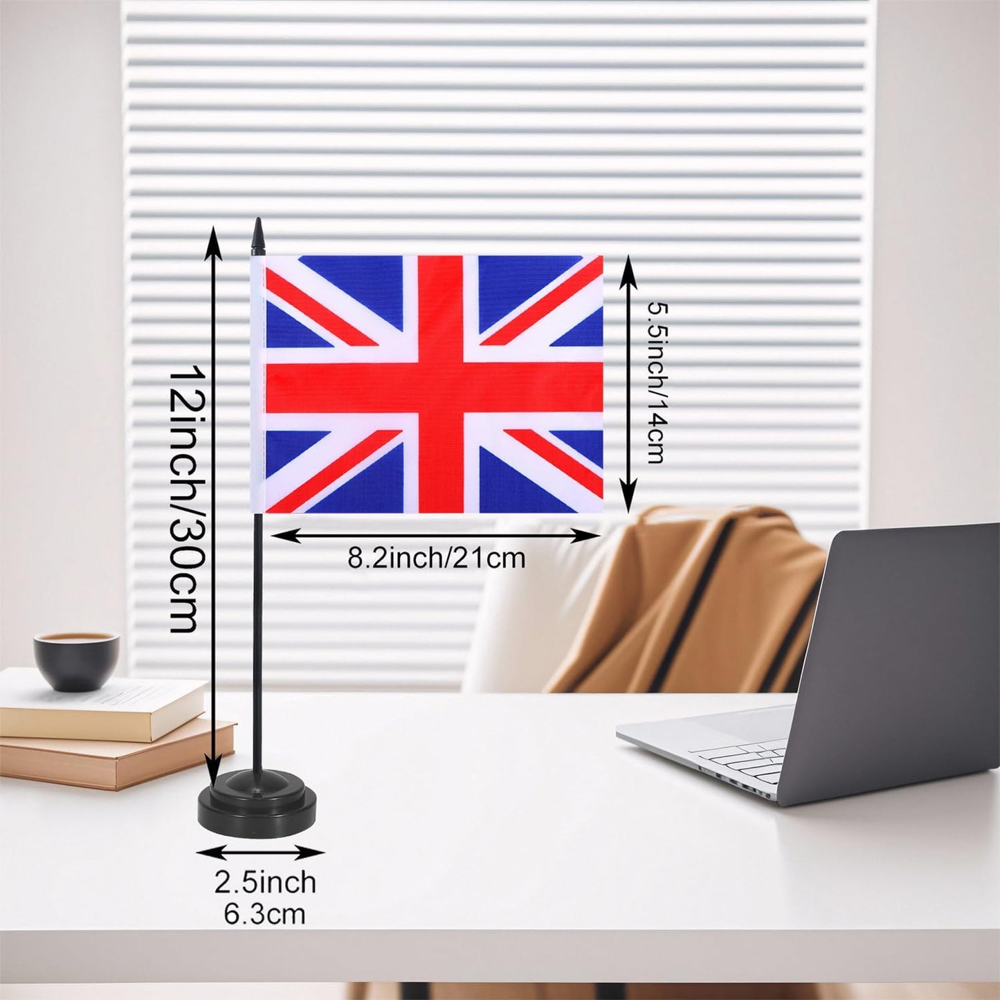 United Kingdom Desk Flag 12" Solid Pole Deluxe Set UK Flags Banner Mini Small Britisher Office Table Flags with Black Stand Base Desktop Decorations(2Pack)