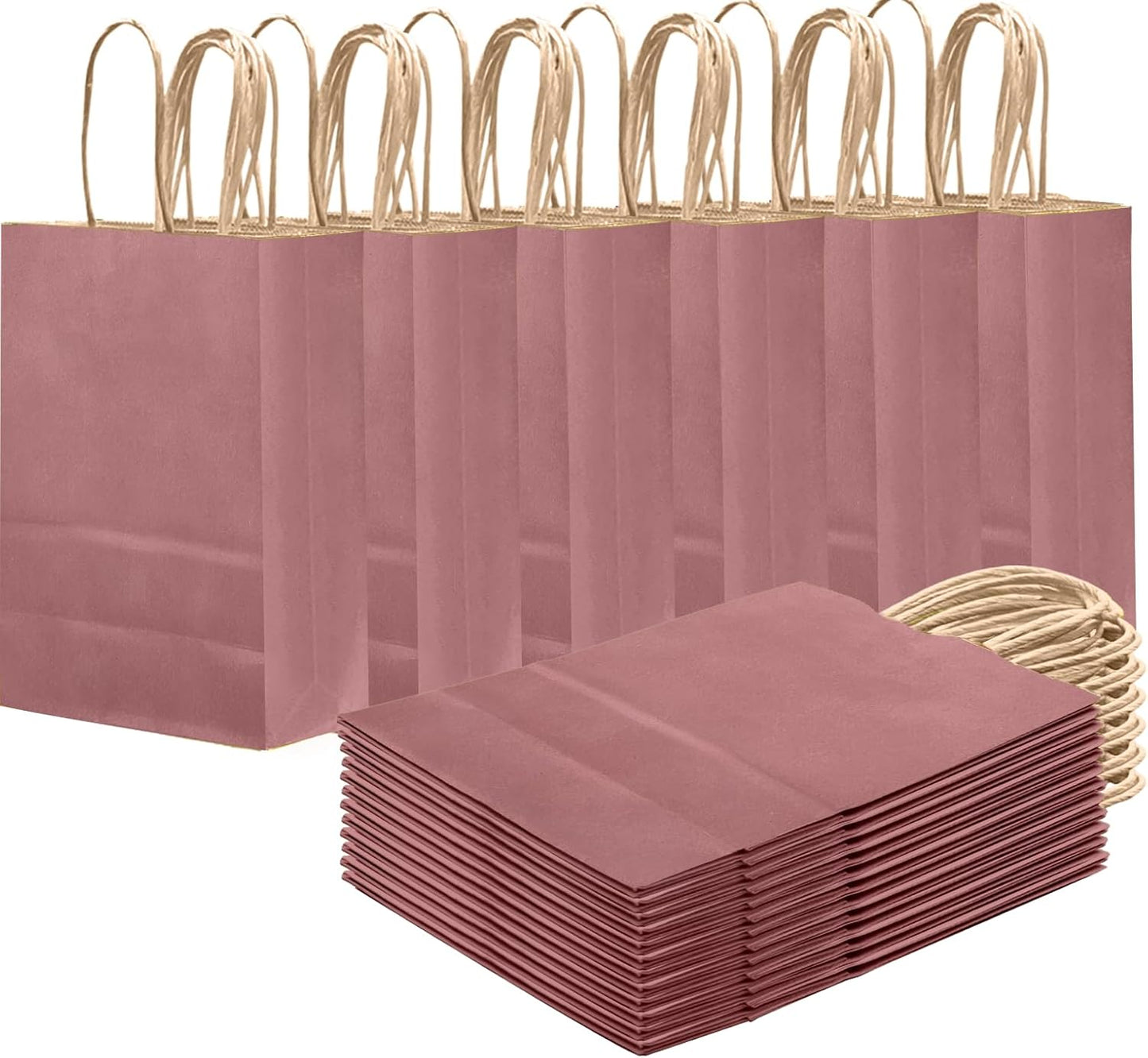 qiqee Dusty Rose Brown Gift Bag with Handles Bulk 24Pcs Paper Bags -8.3"x6"x3. 15" Party Favor Bags - Solid Color