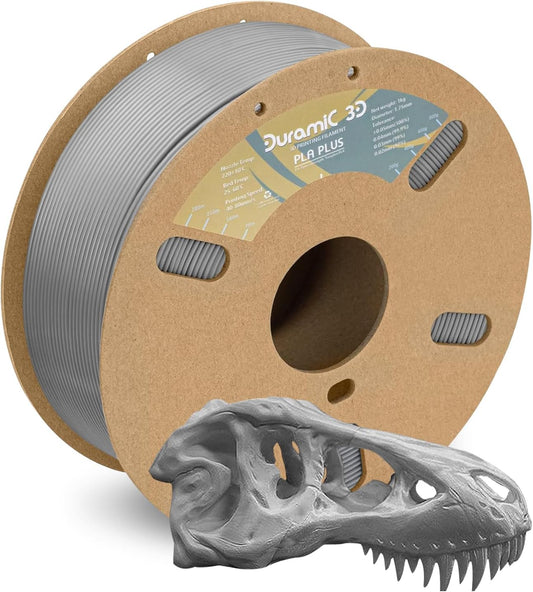 DURAMIC 3D PLA+ Filament 1.75mm 1Kg Gray, PLA Plus Filament 1Kg Spool(2.2lbs) Tougher and Stronger, Dimensional Accuracy Probability +/- 0.02mm