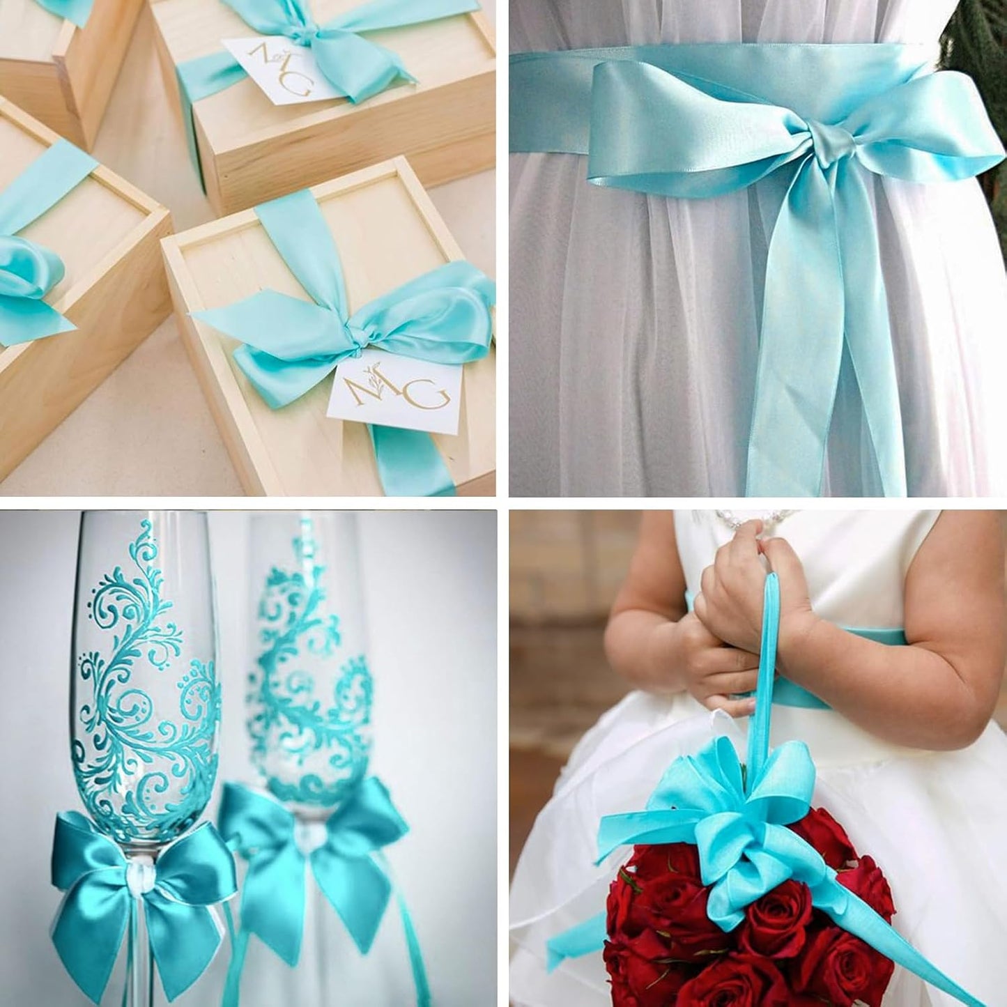 1-1/2 Inch Aqua Blue Satin Ribbon 50 Yards Solid Fabric Ribbons for Gift Wrapping, Crafts, Floral Arrangements, Wedding, Party, Holiday and Home Decor