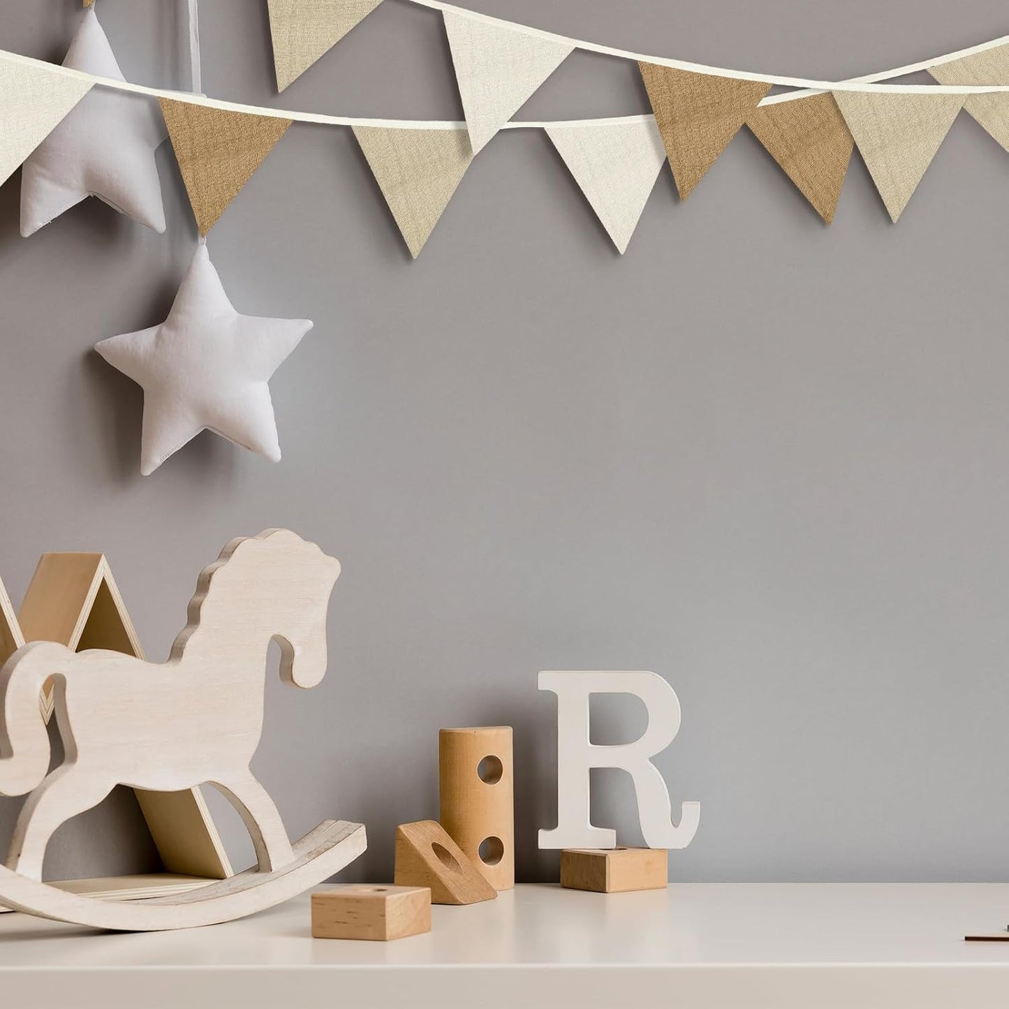 Oudain 15.5 ft Pennant Banner Flags, 2 Pcs Nursery Garland Triangle Bunting Flag Baby Banner for Nursery Decor Baby Birthday Boho Wedding Shower Party Event, Each 7.75 ft(Simple Color)