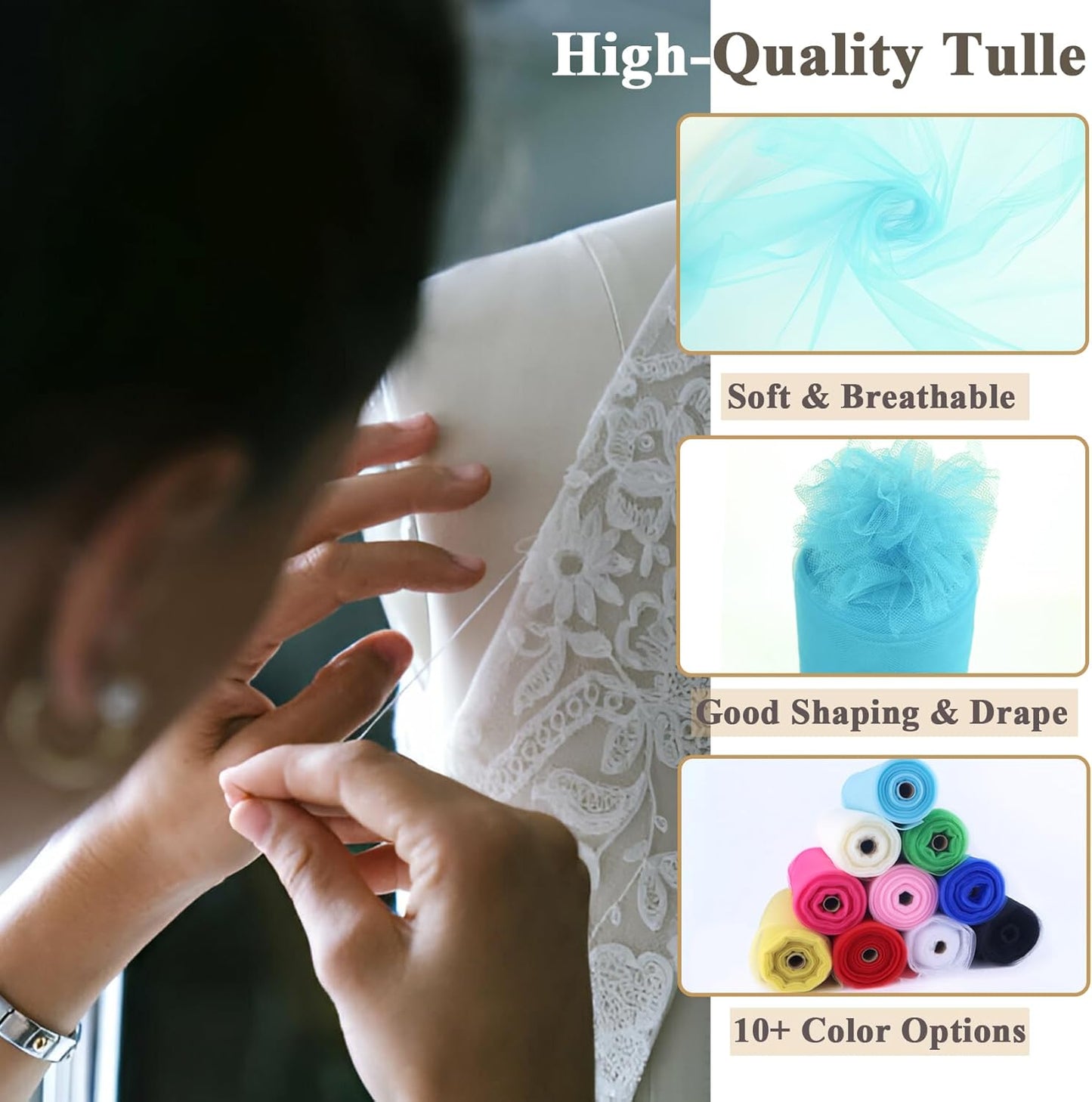 Soft Blue Tulle Fabric Rolls 54 Inch x 10 Yards Large Mesh Tull Bolt for Wedding, Garden Netting, Tutu Skirt, Party Decoration and Craft Supplies