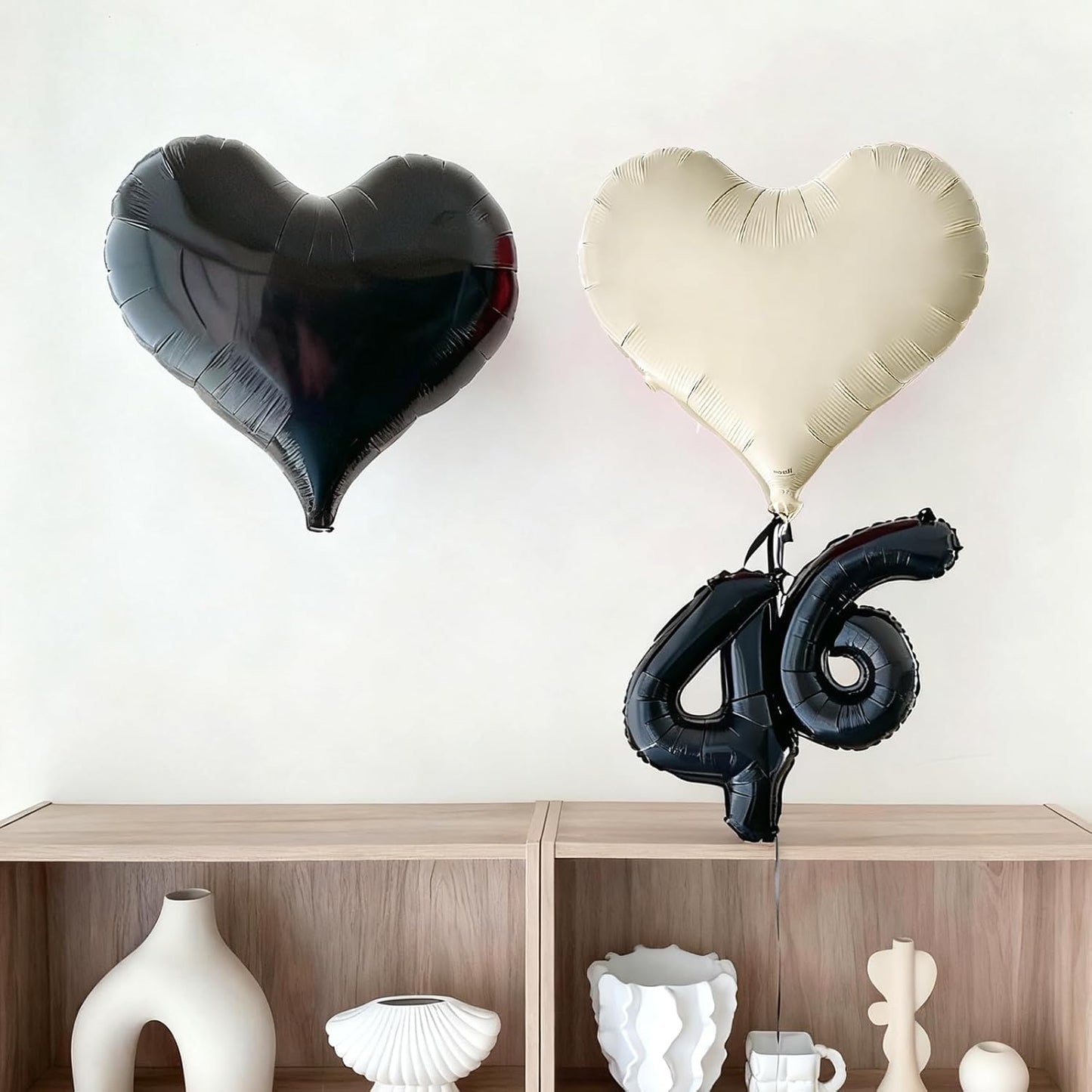 Black Cream White Heart Balloons,24Inch Large Heart Foil Balloons for Valentine's Day Birthday Wedding Baby Shower Anniversary Party Decorations