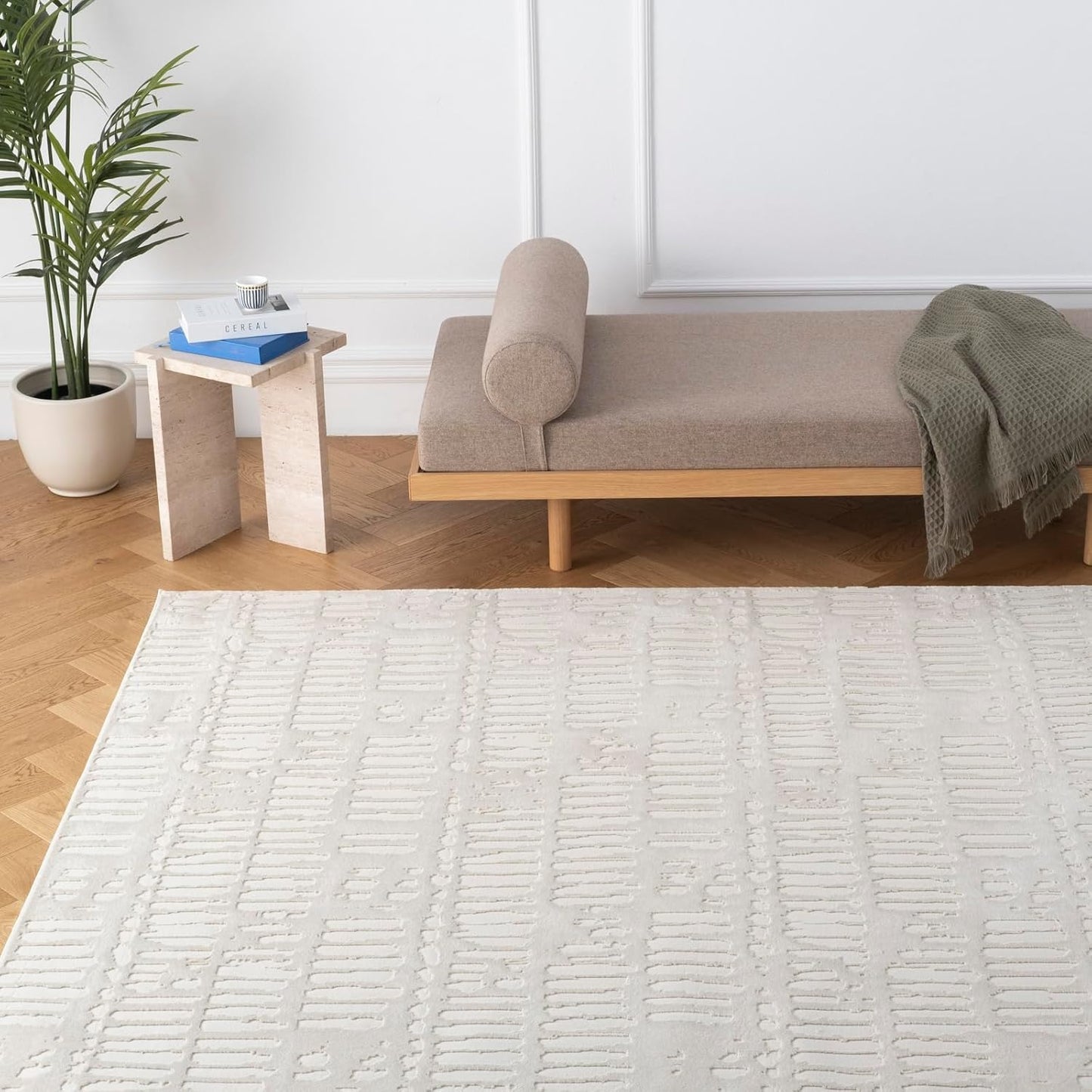 Revival Rugs Shell 6'7"x9' Washable Area Rug for Living Room Bedroom - 100% Recycled Oeko-TEX Certified, Medium Pile, Beige, Cream