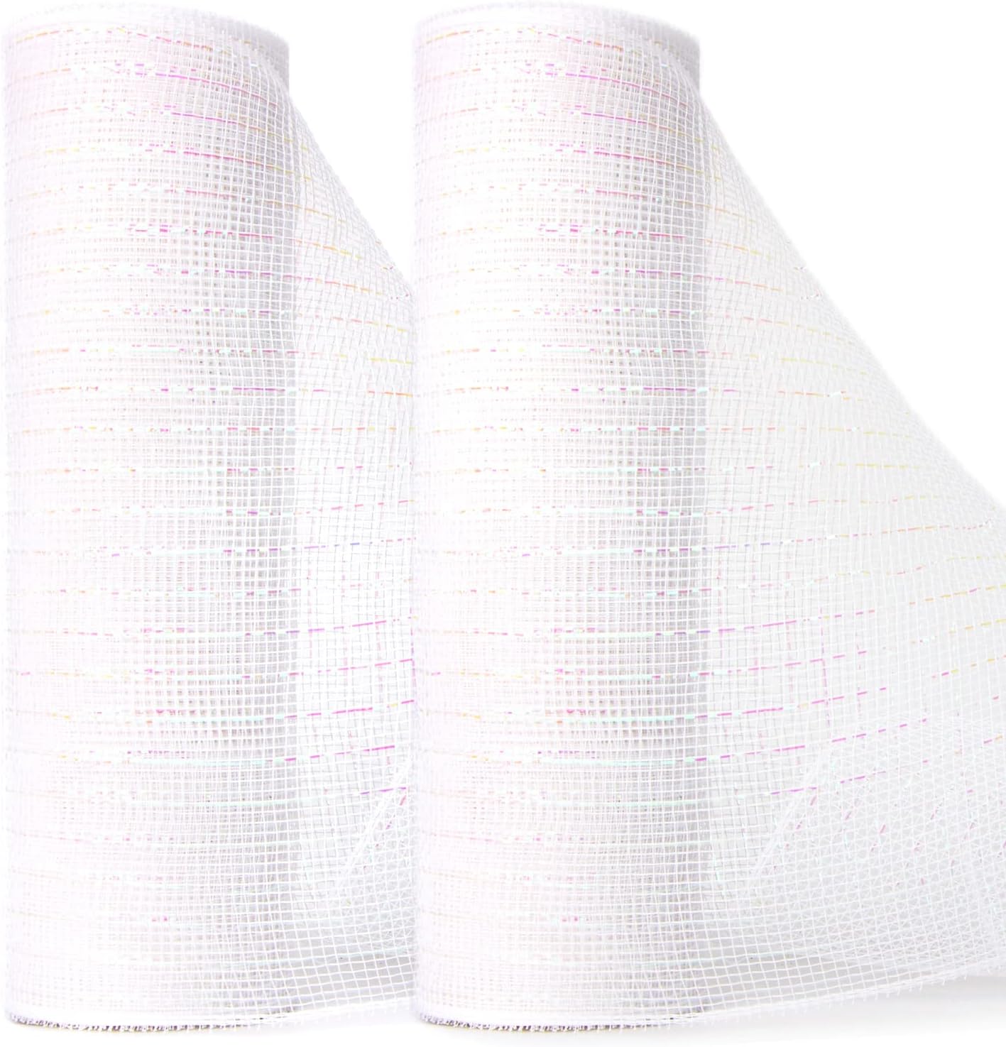 Ribbli 2 Rolls White Mesh Ribbon,10 inch x 30 feet(10Yard) Each Roll,Metallic White with Iridescent Foil,Christmas Ribbon for Wreath Swags and Decorating
