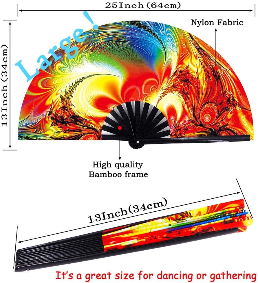 Amajiji Large Folding Hand Rave Fan Popping Fan for Line Dancing Clacking Fans for Boots On The Ground Dance,Party,Decoration,Festival (Sunset)