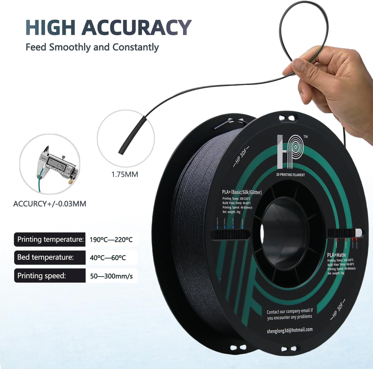 3D Printer Filament Galaxy Black 1KG,Shiny PLA Filament 1.75mm, Dimensional Accuracy+/-0.02mm, 1KG Spool (2.2 lbs), Fit Most FDM Printer(Galaxy Black)