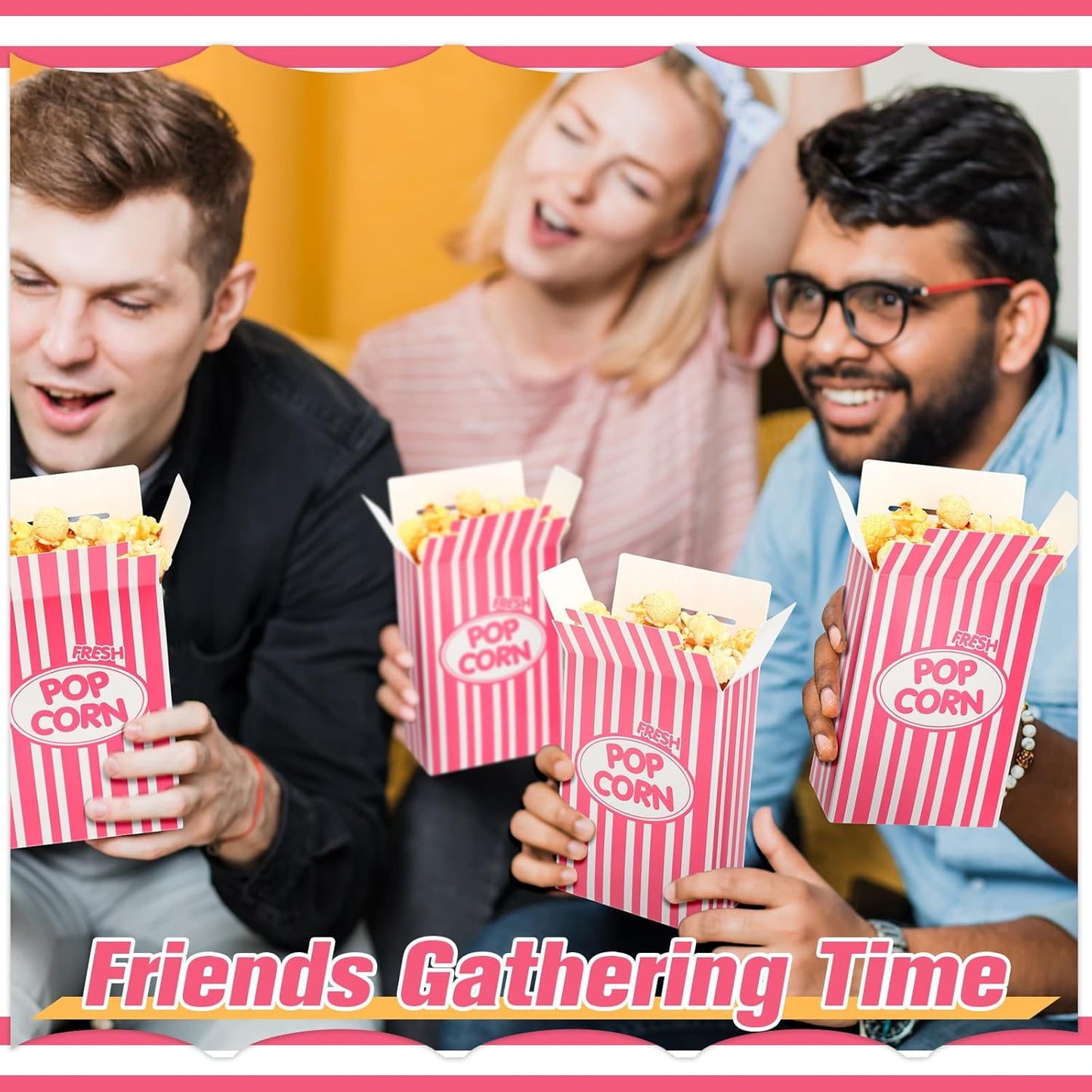 Xinnun 200 Pcs Paper Popcorn Boxes 1 oz Close Top Oil Proof Disposable Popcorn Container 6 x 4 x 2 Inch Stripes Leak Proof Popcorn Boxes for Party Movie Party Theater Night Birthday (Pink)