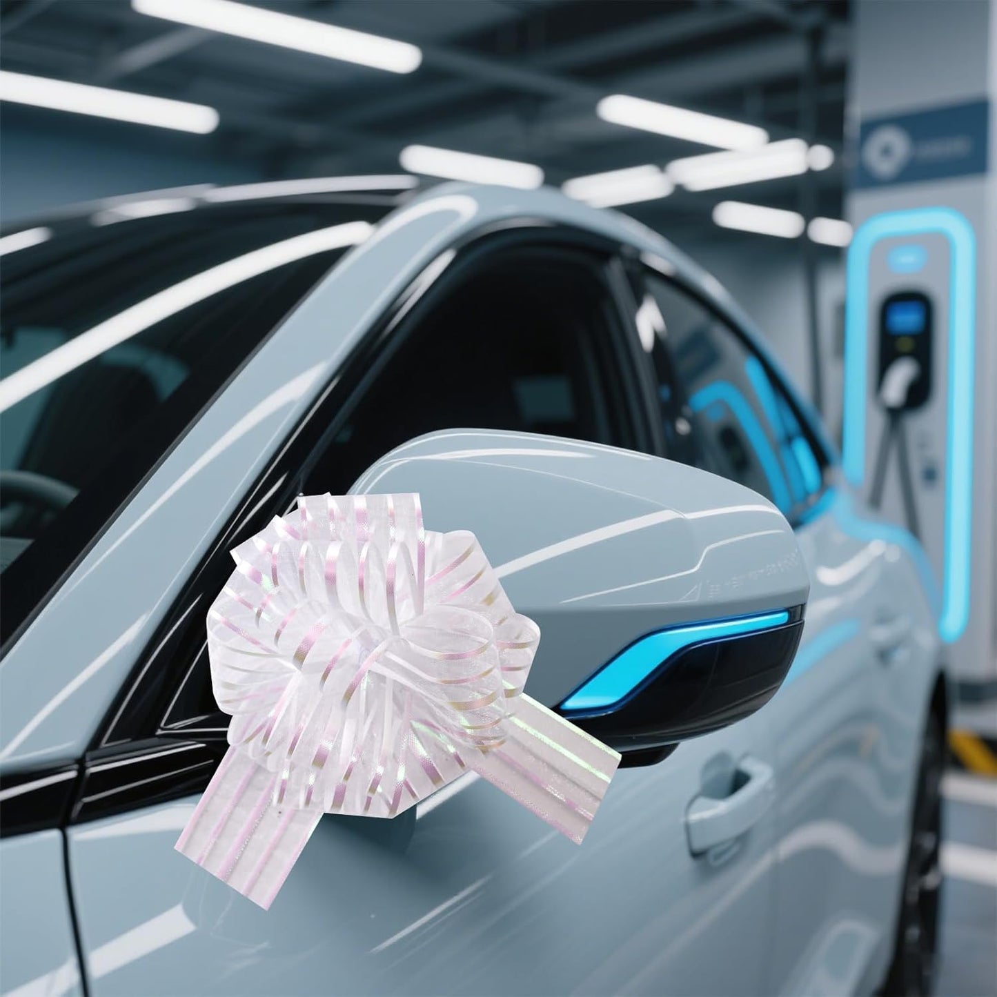 6 Pcs 6 Inch Large Organza Pull Bow Ribbon – Elegant Gift Bows for Wedding Decorations, Christmas Wrapping, Birthday Parties, Car Decor, Gift Baskets, and Valentine's Day Packaging(White)