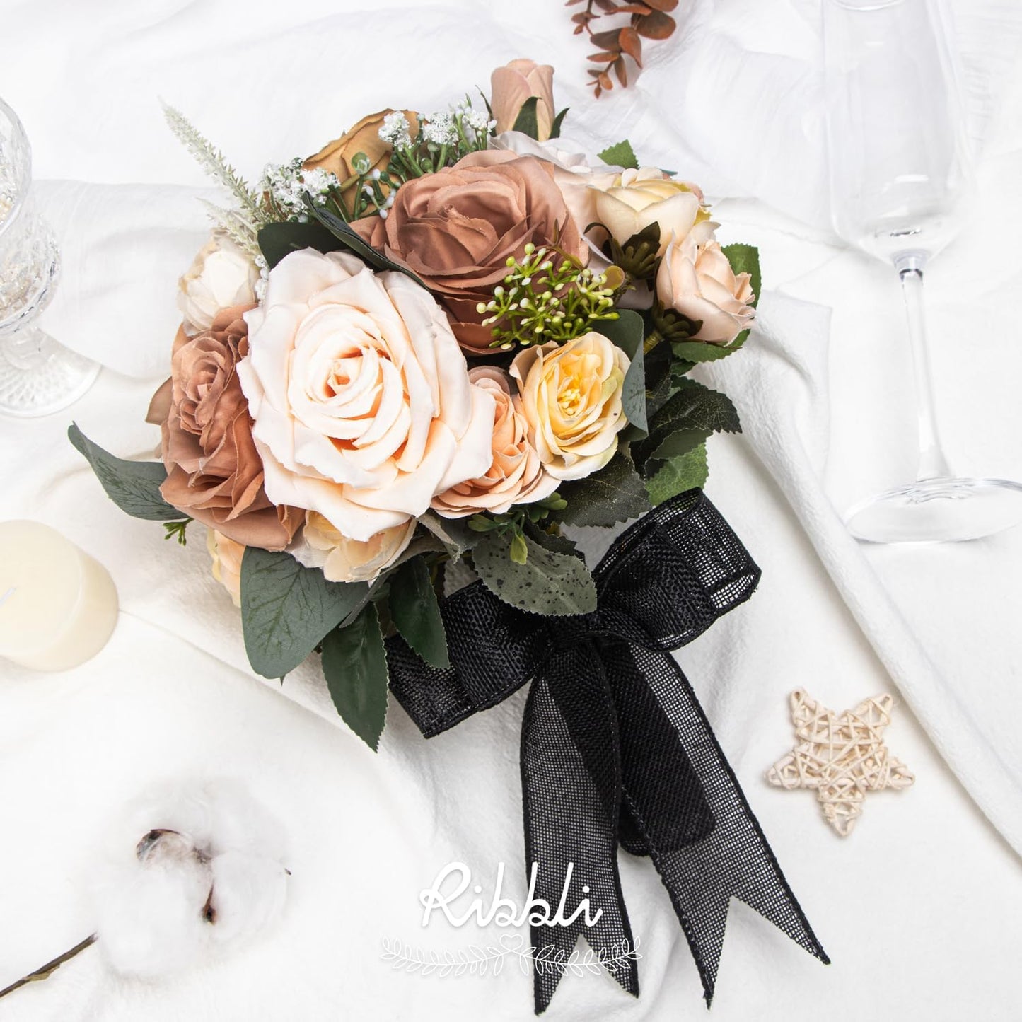 Ribbli Black Burlap Wired Ribbon,1-1/2 Inch x 10 Yard, Wired Edge Ribbon for Big Bow,Wreath,Tree Decoration,Outdoor Decoration