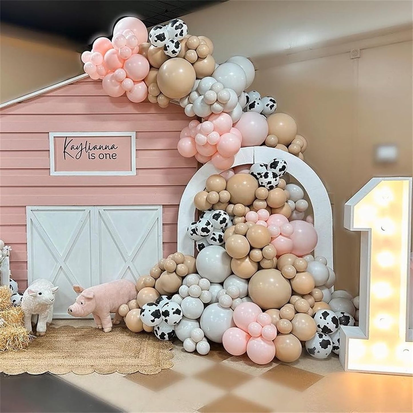 Cow Print Balloons, 60PCS Pastel Pink Cow Print Latex Balloons, Pink Cream Beige White Balloons for Girls Birthday Baby Shower Cowgirl Rodeo Farm Animals Gender Reveal Party Decorations Supplies