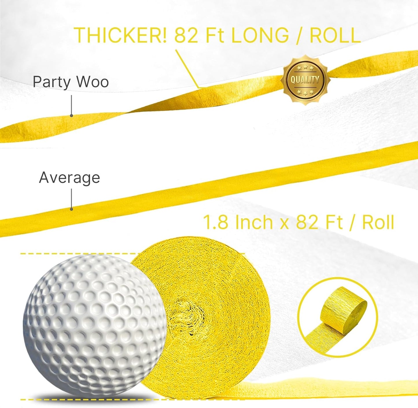 PartyWoo Crepe Paper Streamers 4 Rolls 328ft, Pack of Yellow Crepe Paper for Party, Wedding, Birthday, Baby Shower Decorations (1.8 Inch x 82 Ft/Roll)