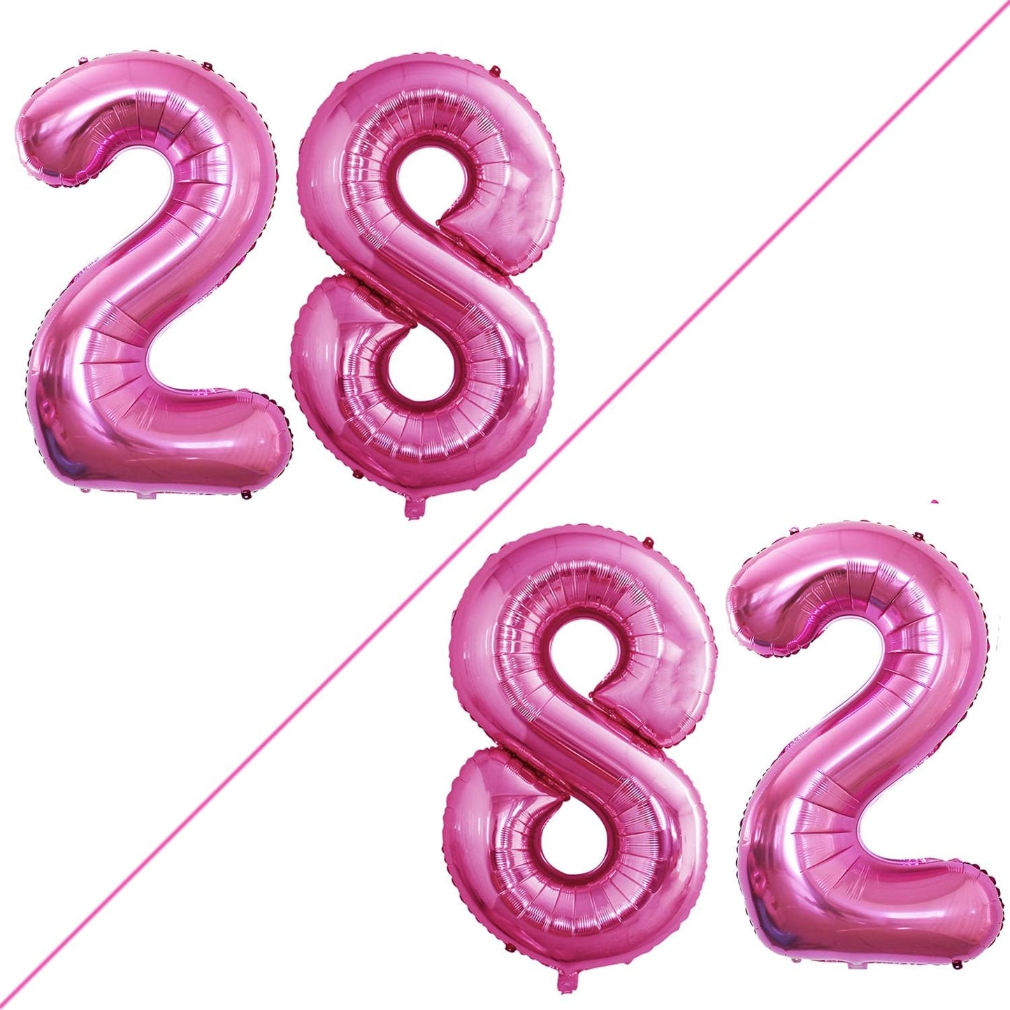 GOER Number 28 Balloons for 28th Birthday Party Decorations,42 Inch Jumbo Foil Helium 82 Balloons for 82nd Birthday Party Decoration (Hot Pink)