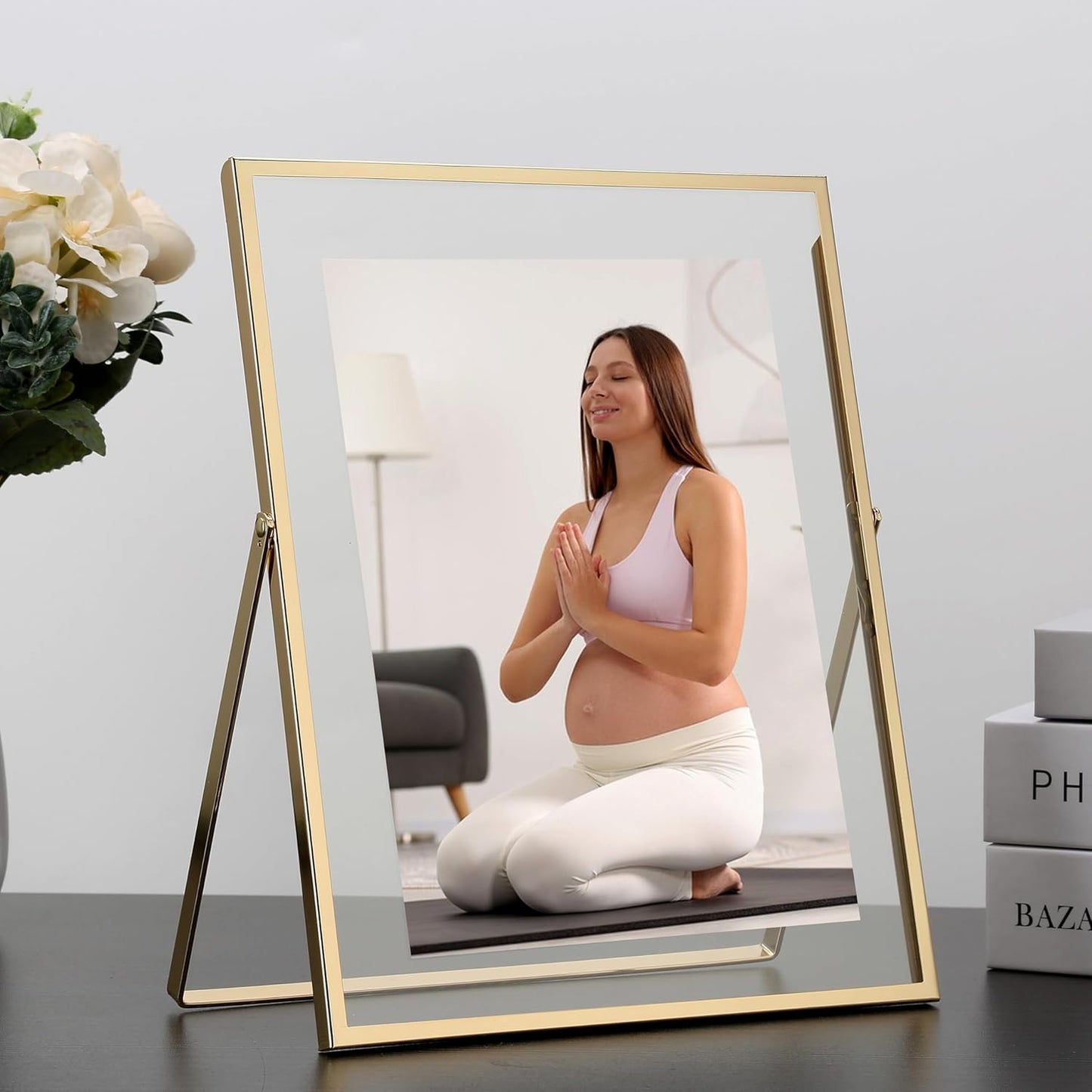 Gold 8x10'' Floating Frame Set of 2,For Photo Sizes (4x 6'',5x7,7x9''), Metal Frames for Tabletop/Shelf Display,Classy Gift Choice for Wedding,Birthady,Home or Office Decor