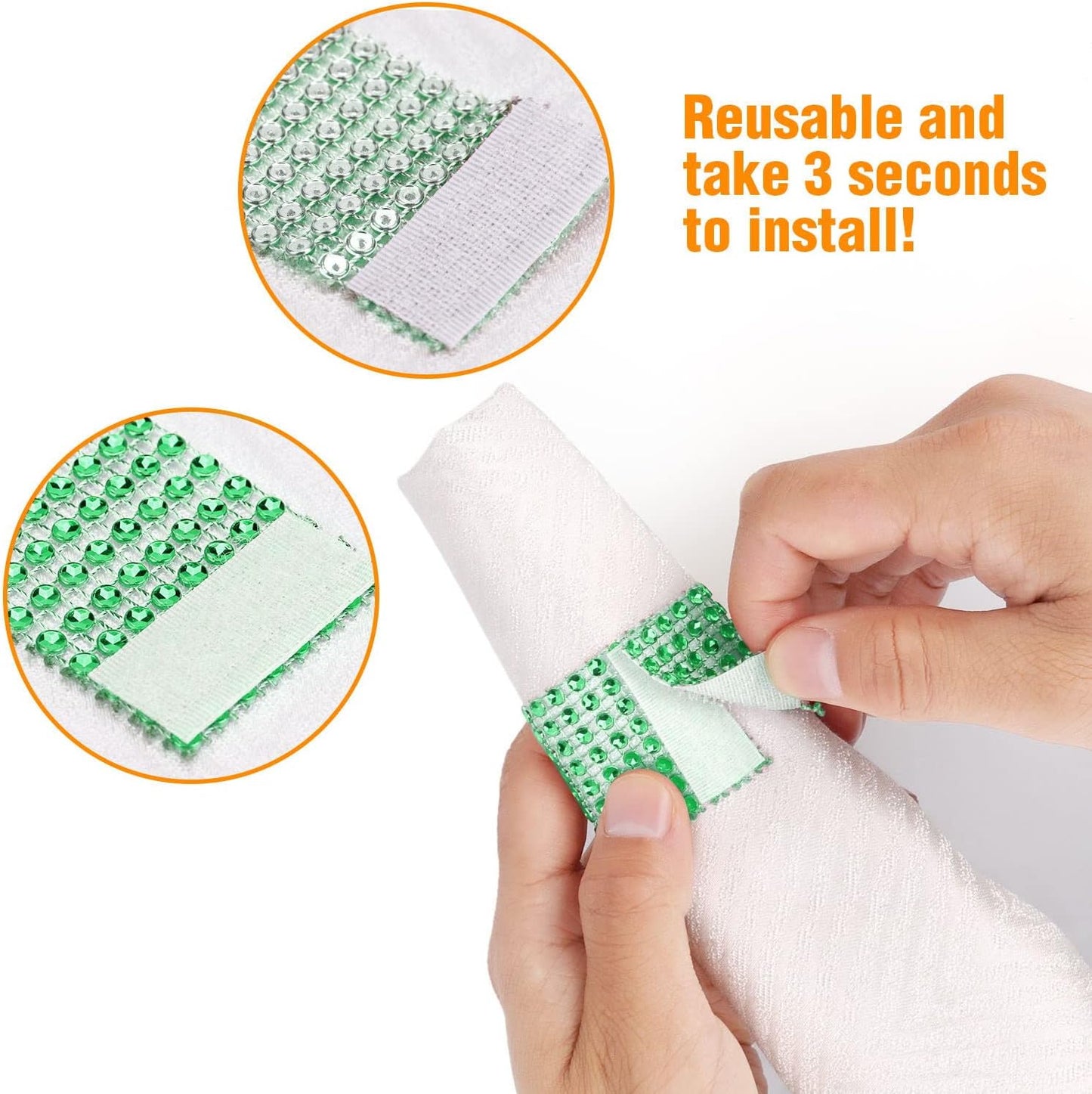 Green Napkin Rings Bulk Set of 150pcs,Wedding Rhinestone Crystal Diamond Napkin Rings Adornment for Wedding Reception, Dinner, Place Settings, Holiday Parties or DIY Decoration (150,Green)