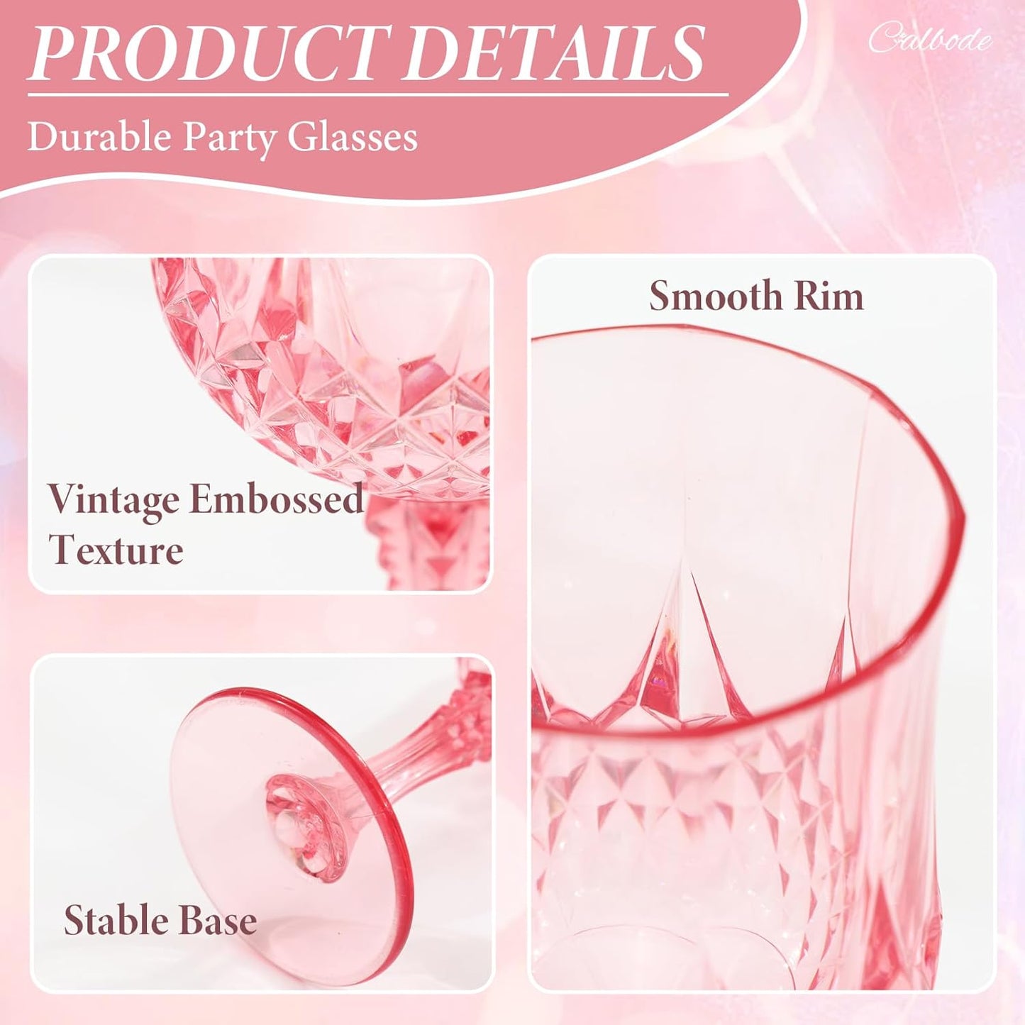 Pink Plastic Wine Glasses 7oz – 12 Pcs Unbreakable Pink Plastic Goblets for Parties Reusable & Dishwasher-Safe for Weddings, Bars, and Every Celebration