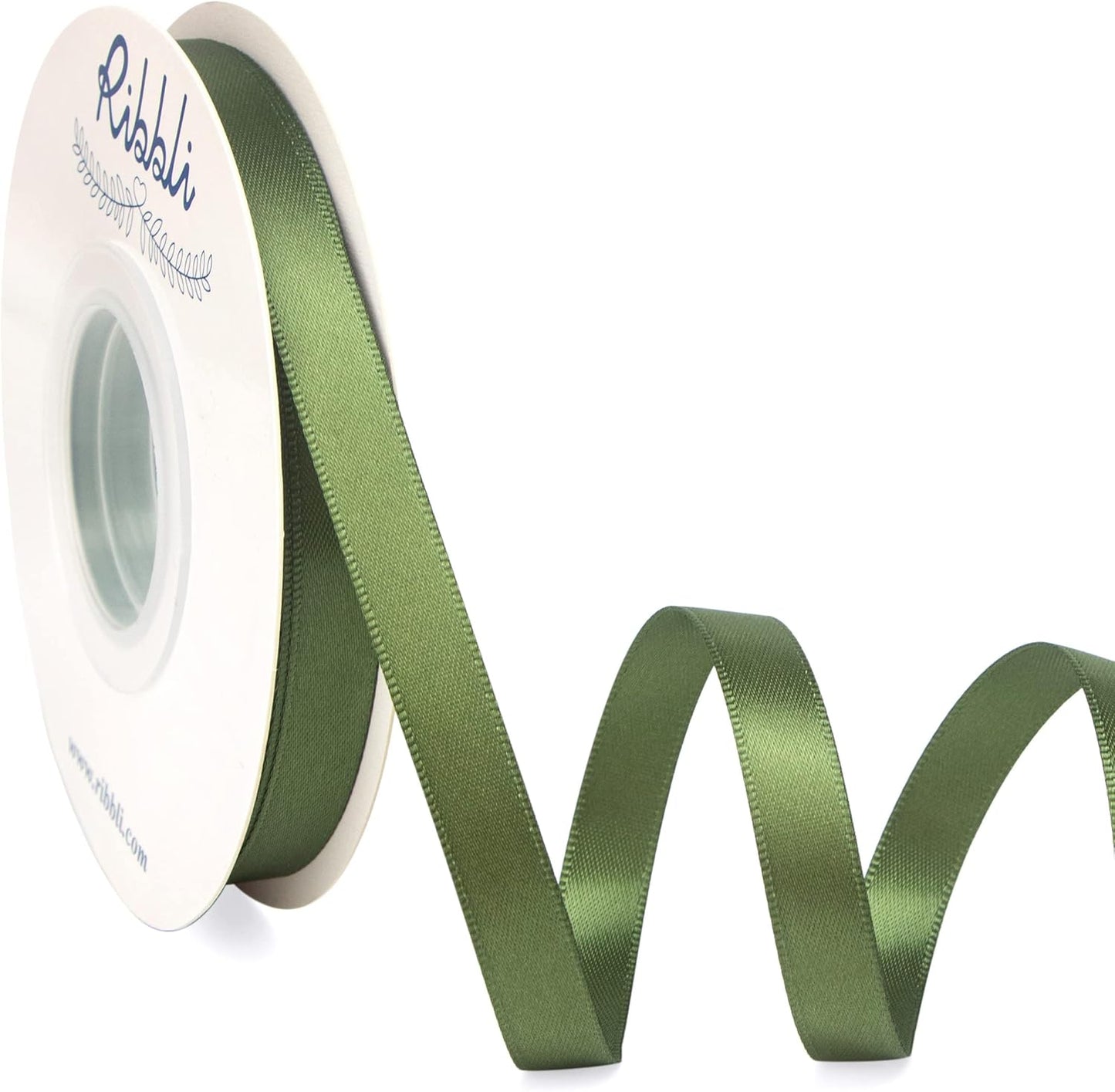 Ribbli Moss Green Satin Ribbon,Double Faced Satin 3/8 inch x Continuous 25 Yards,Use for Bows Bouquet,Gift Wrapping,Wedding Decoration,Floral Arrangement