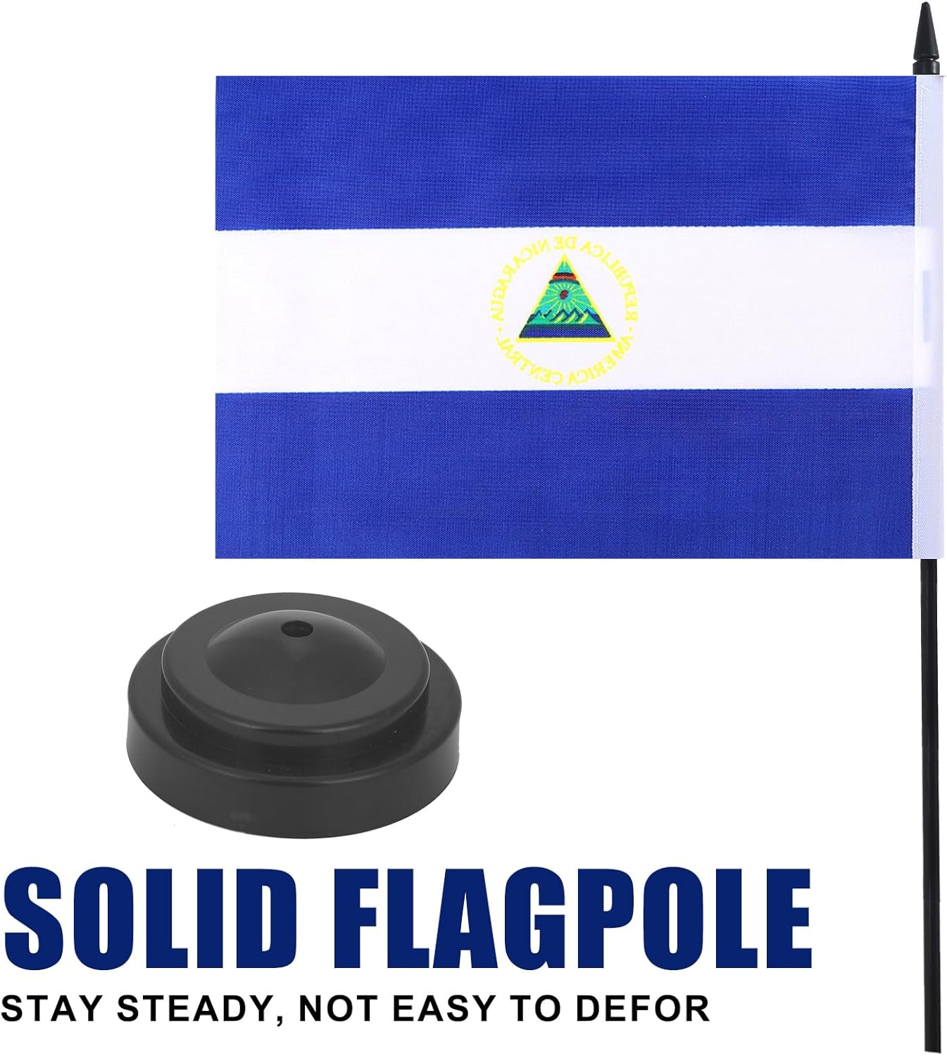 Nicaragua Desk Flag 12" Solid Pole Deluxe Set Nicaraguans Flags Banner Mini Small Nicaragua Office Table Flags with Black Stand Base Desktop Decorations(2Pack)