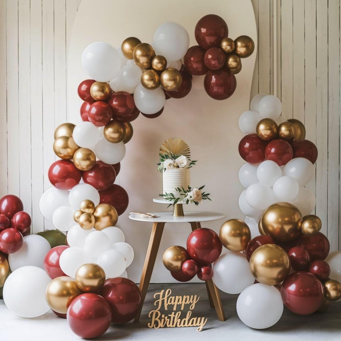 Red and Gold Balloons, 12 Inch Burgundy Gold Balloons, Maroon Balloons, Metallic Gold Dark Red White Latex Balloons Helium Support for Wedding Anniversary Engagement Birthday Party Decorations
