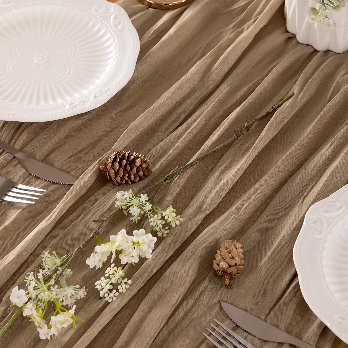 Nude Table Runner Cheesecloth Table Runner 14FT Farmhouse Table Runners 160 Inches Fall Table Decor Dining Room Centerpiece Wedding Boho Baby Shower Birthday