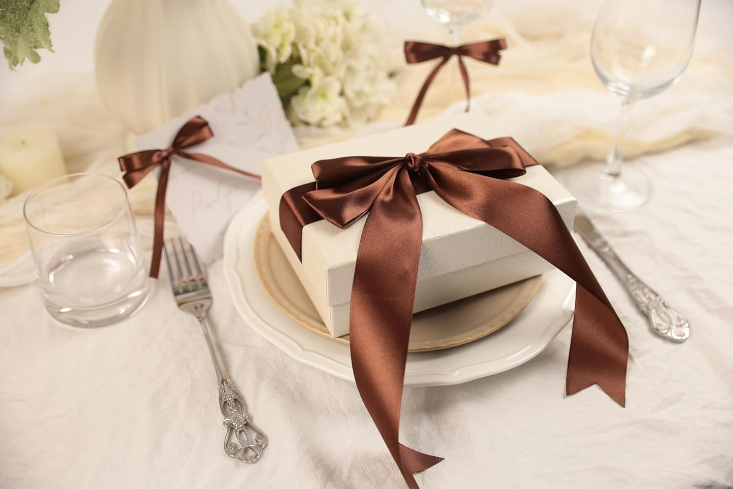 Dark Brown Satin Ribbon 1-1/2 inch X Continuous 50 Yards, Single Face Polyester Ribbon Perfect for Gift Wrapping, Flower Bouquet, Wedding Decor, Crafts, Bow Making, Sewing and More