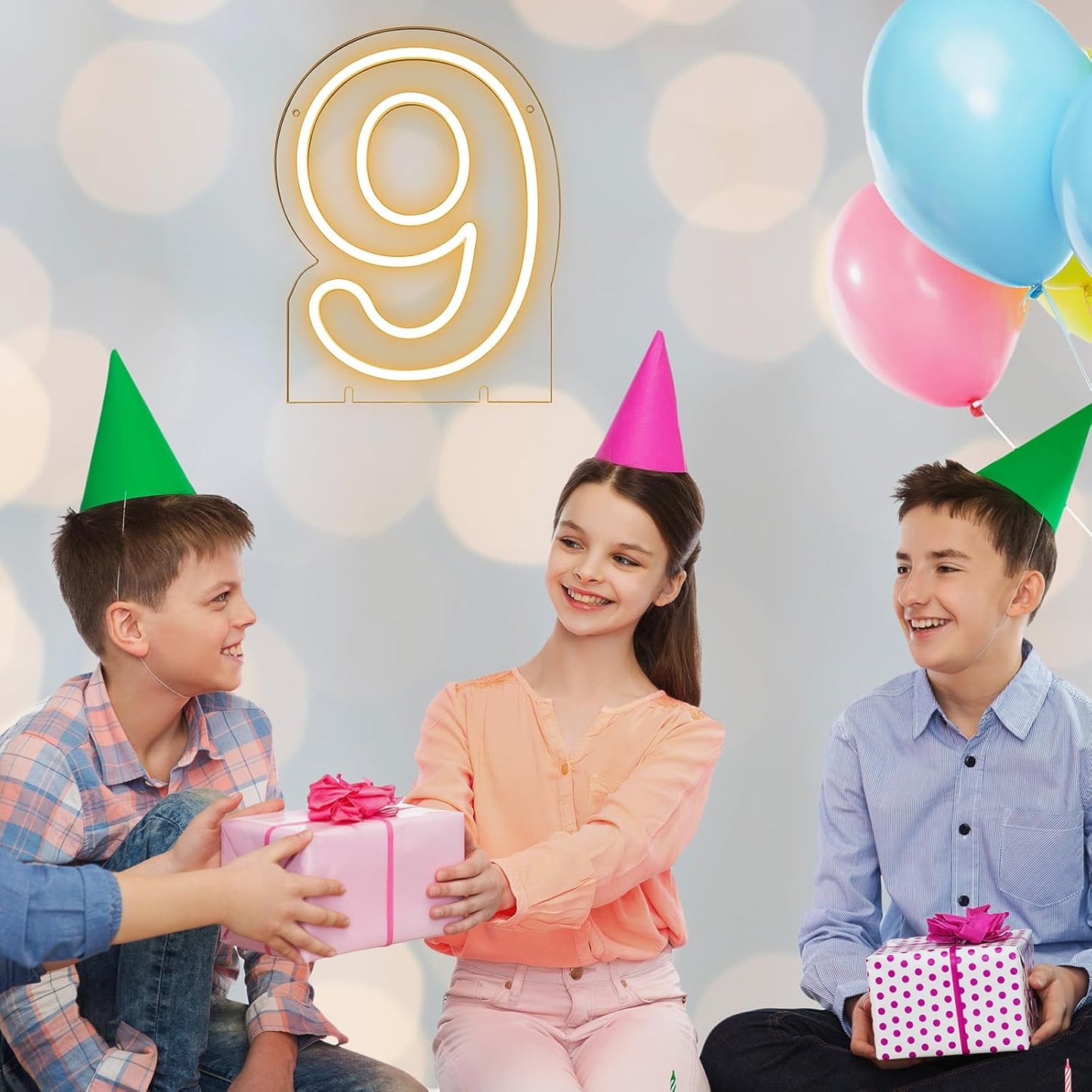 Number 9 LED Neon Sign Backdrop Birthday Party Decoration, 11.3" Height Warm White Marquee Numbers Nine Light Up Sign for Wedding Anniversary Window Wall Table, Indoor Battery Operated or USB