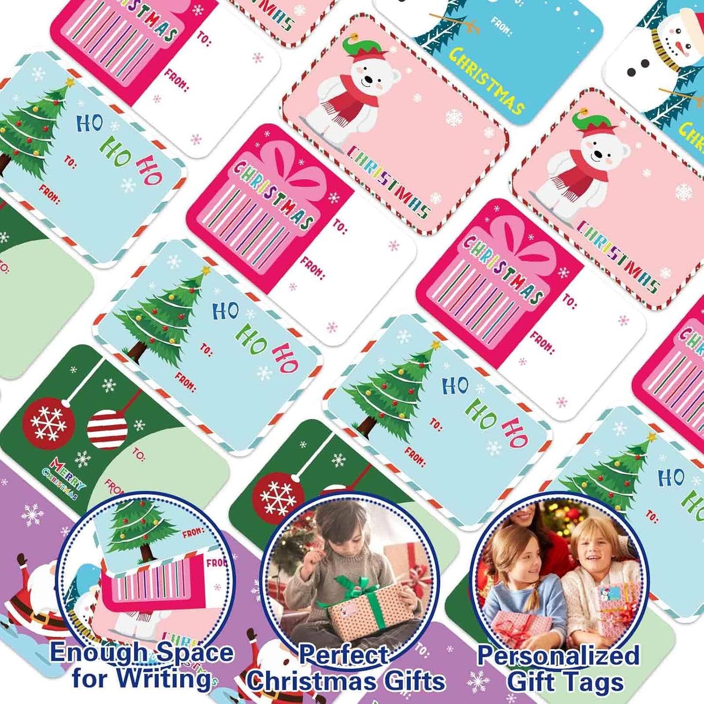 300PCS Christmas Name Tags Stickers, Self-Adhesive Christmas Gift Tags Stickers for Gifts Wrappings Christmas Gift Labels Stickers for Presents Boxes Bags Envelopes Holiday Decoration