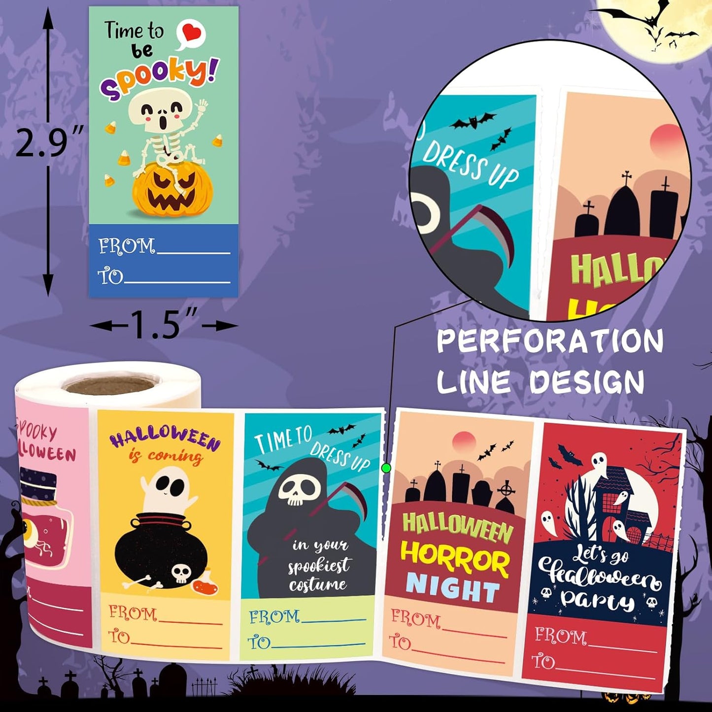 Fancy Land Halloween Stickers to from Name Gift Tags Happy Halloween Envelope Seals for Goodie Bags Boxes Party Decor Supplies 300Pcs