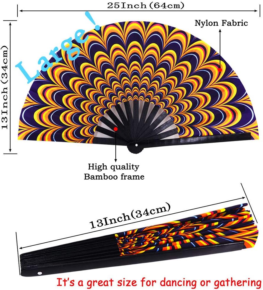 Amajiji Large Folding Hand Rave Fan Popping Fan for Line Dancing Clacking Fans for Boots On The Ground Dance,Party,Decoration,Festival (Peacock)
