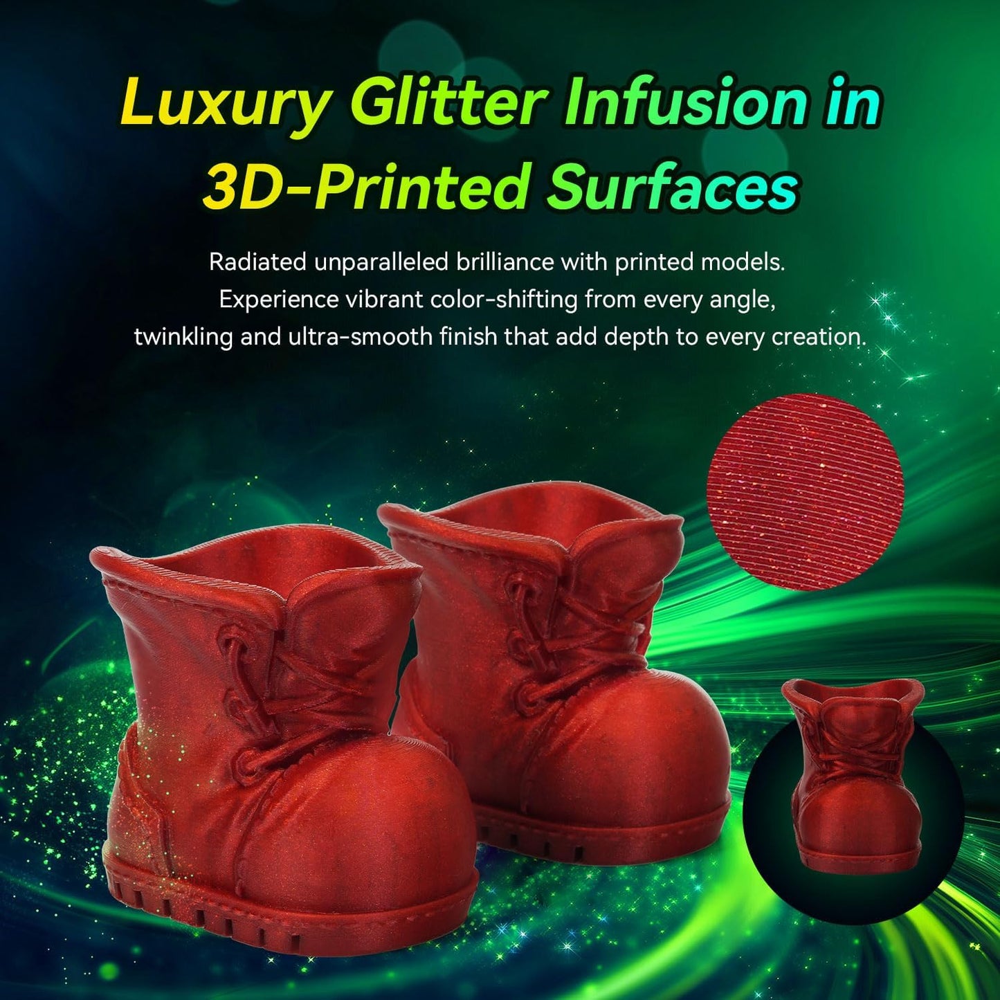 FLASHFORGE Xmas Series Rapid PLA Filament Aurora Red, High Flow Speedy 3D Printer Filament Max 500mm/s High-Speed Printing, Radiated Unparalleled Brilliance, Twinkling and Ultra-Smooth Finish