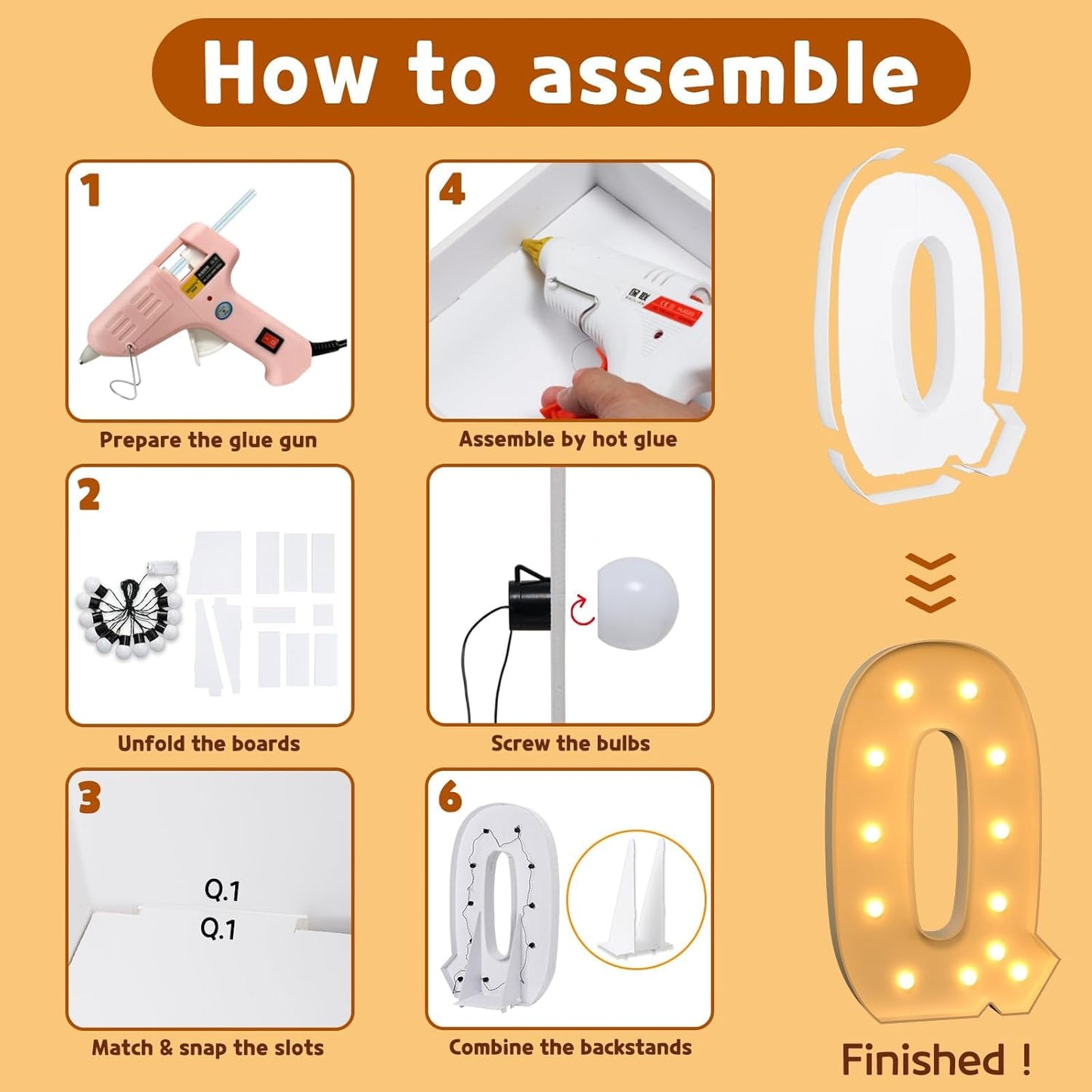 imprsv Marquee Light Up Letters, 4FT Mosaic Letters with Light for Baby Shower Graduation Party Decor, Large Q for Engagement Wedding Party Decorations (Need to Assemble)