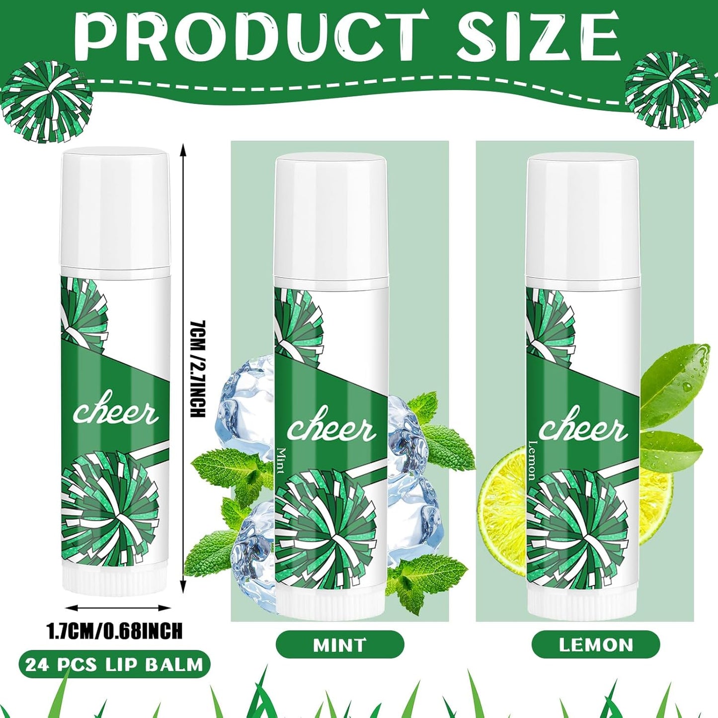 24 Pcs Cheer Lip Balm Cheer Teams Camp Gifts Pom Pom Leaders Party Favors Gear Lip Balm Mom Gift for Competitive Party Guest Supplies(Green)