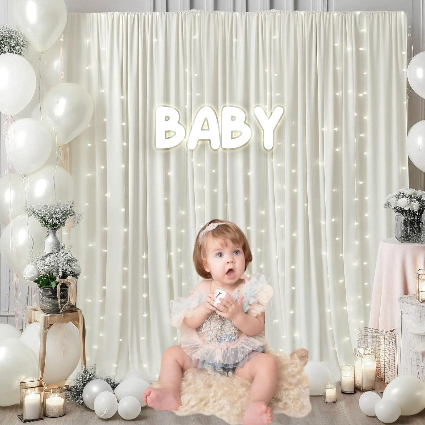 10 x 7 Feet Ivory White Backdrop Curtain for Partie, Background Curtains for Photoshoot, Birthday, Wedding, Halloween, Thanksgiving, Christmas Day, New Year Party Decorations 5Ft x 7Ft, 2 Panels