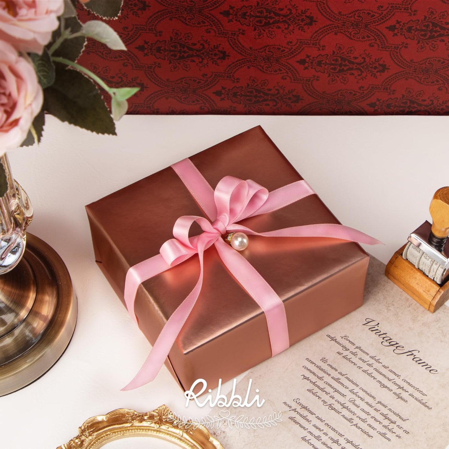 Ribbli Pink Satin Ribbon Double Faced Satin 1/2 Inch x Continuous 100 Yards-Pink Ribbon for Gift Wrapping Crafts Wedding Decoration Bows Bouquet Floral Arrangement