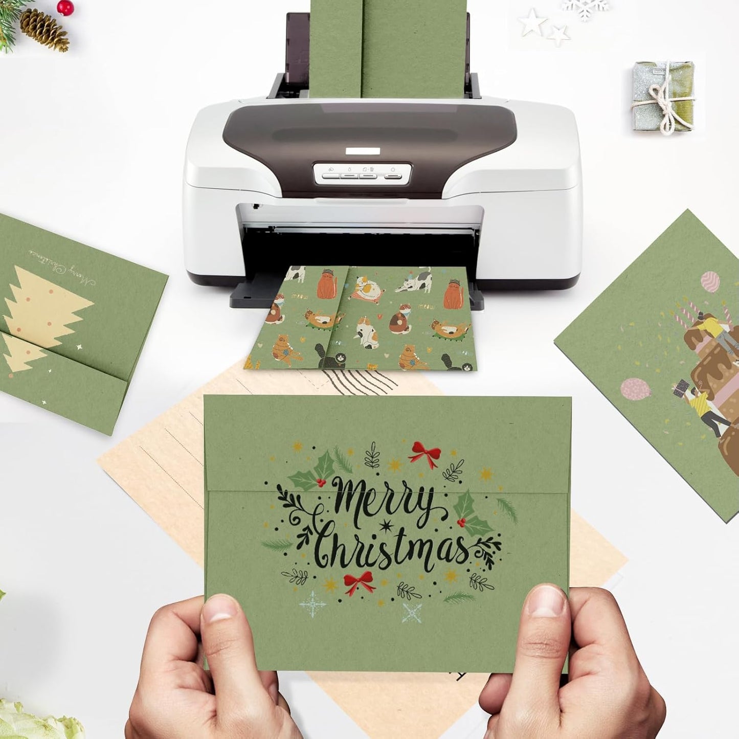 A7 Sage Green Envelopes 100 Pack, Goefun 5x7 Self Seal Printable Envelopes for Invitation, 5x7 Gift Cards, Birthday, Baby Shower, 5.25 x 7.25 in, 120GSM