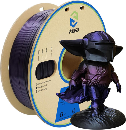YOUSU PLA Filament 1.75mm, 3D Printer Filament Silk Black Purple Color Changing, Silk PLA Filament, 3D Printing Filament 1.75 +/-0.02mm, 1kg.