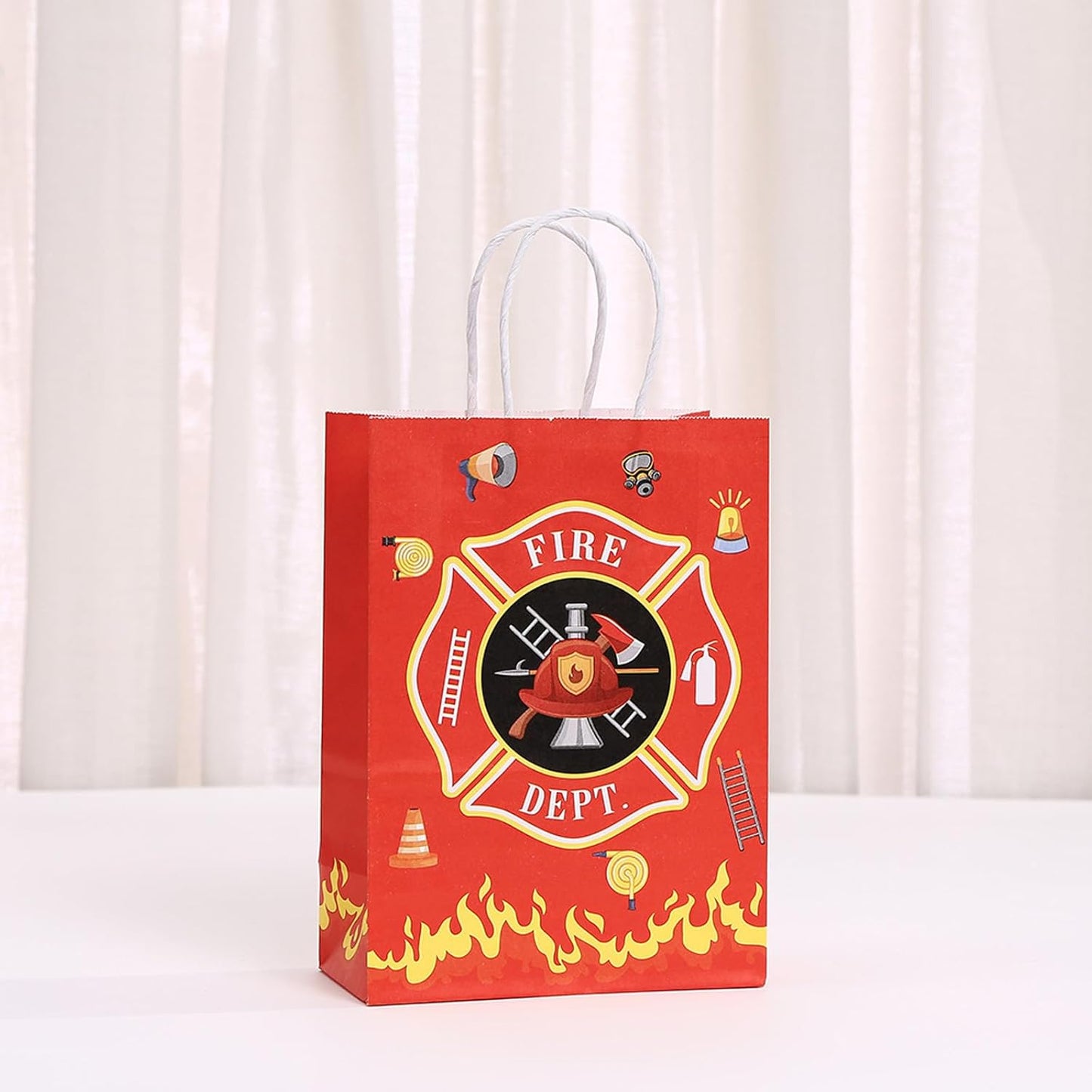 piqiya Fire Truck Party Favor Bags,24pcs Firetruck Gift Treat Goodie Bag for Fire Safety Awareness Events,Firefighter Candy Treat Paper Bag, Gift Bags for Fireman Birthday Party Rescue