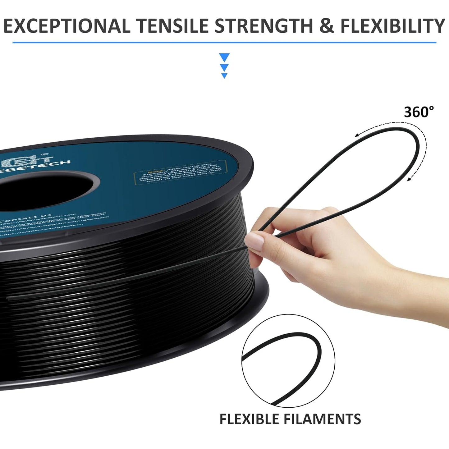 Geeetech TPU Filament 1.75mm, Shore 95A – Flexible 3D Printer Filament with High Elasticity, 1KG (2.2lbs) Spool, Dimensional Accuracy ±0.03mm, Fits Most FDM Printers (Black)