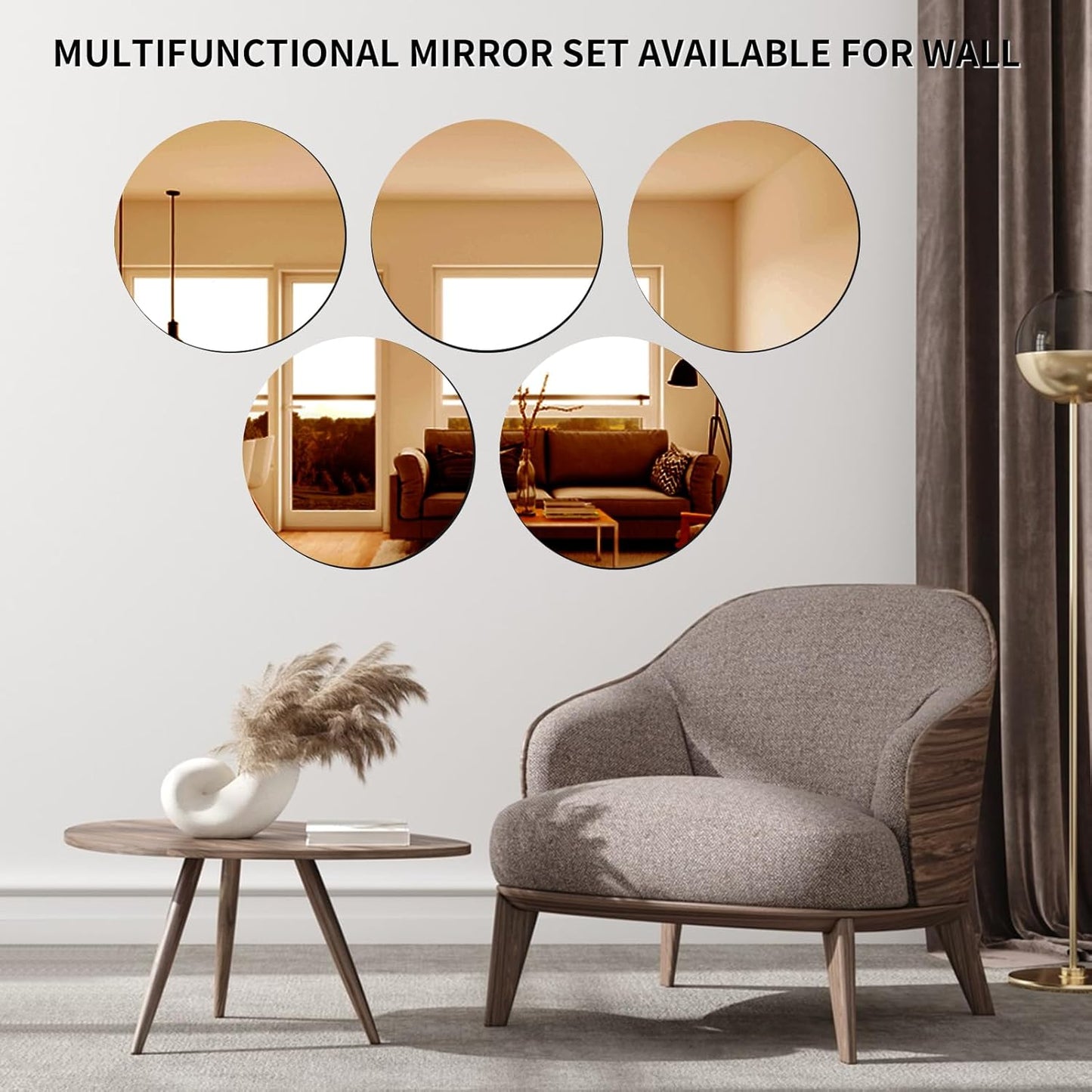 VASUHOME 12" Gold Mirror Centerpieces for Tables, Round Mirror Plates Set for Candle, Wedding, Party Decorations, Circle Mirror Trays with Smooth Edge and Cushioned Feet, 2mm Thick