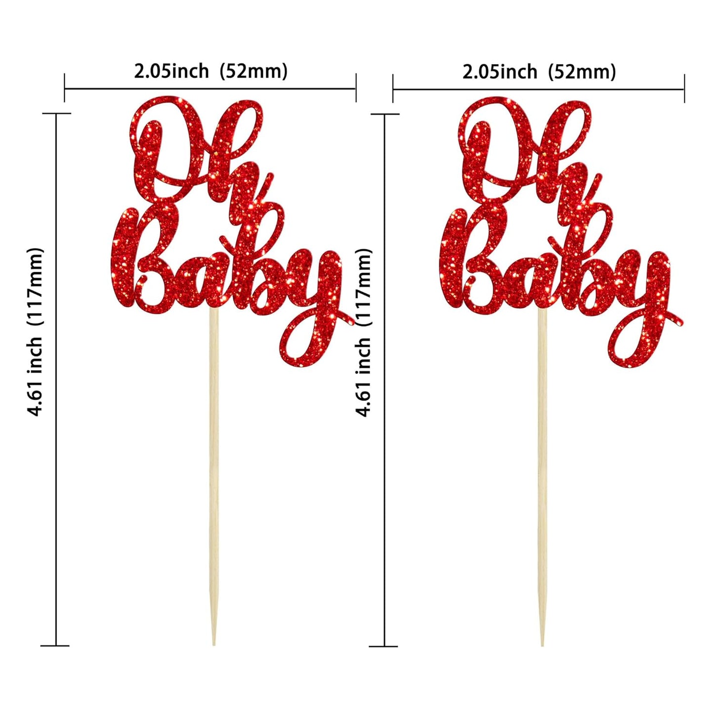 Gyufise 36Pcs Oh Baby Cupcake Toppers Glitter Baby Shower Cupcake Picks for Gender Reveal Baby Shower Kids Boys Girls Birthday Party Cake Decorations Supplies Red