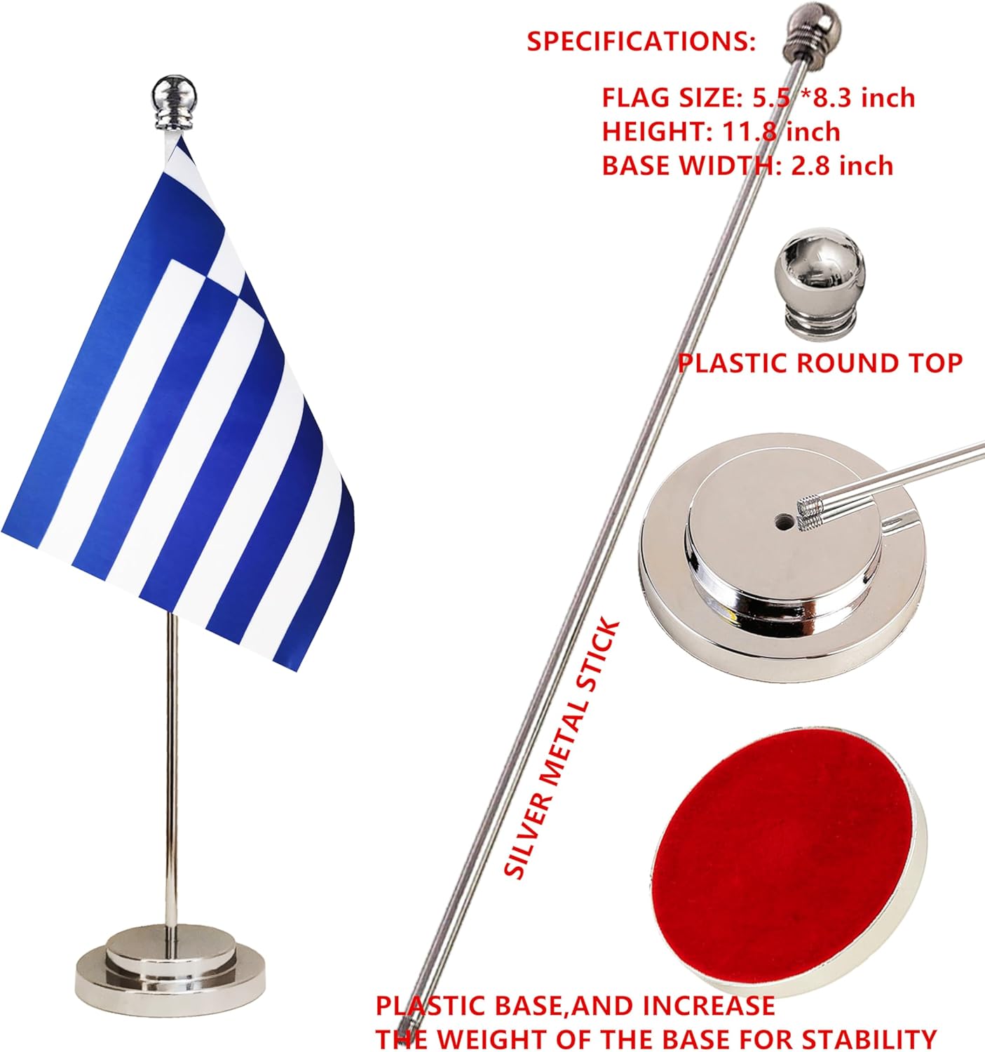 Greece Greek Deluxe Desk Flag Set Small Mini Miniature Greece Greek Table Desktop Flags,Festival Events Celebration,Office Decoration-2 Pack