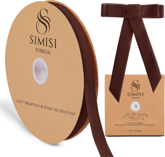 Brown Velvet Ribbon 5/8'' 25 Yards for Christmas Tree, Gift Wrapping, Flower Bouquet, Wreath Decorations, Bow Making