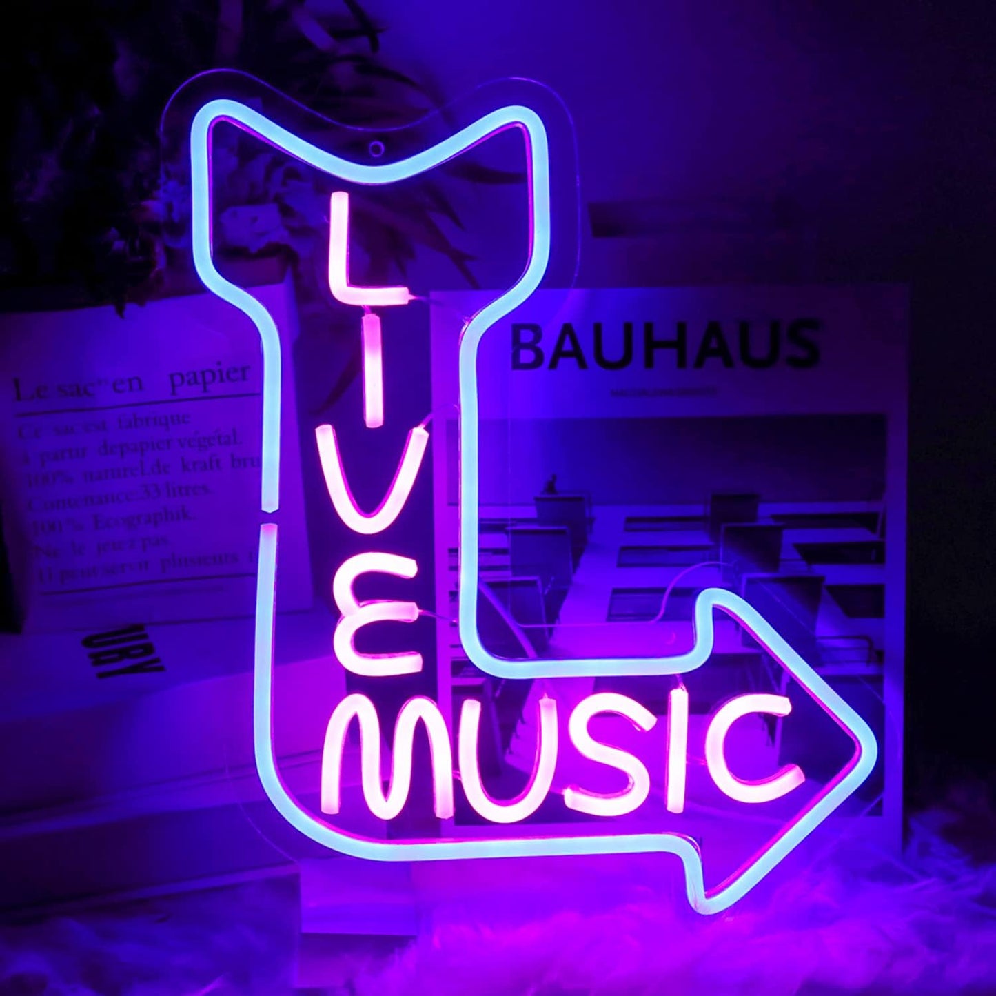Live Music Neon Signs for Wall Decor LED Word Light Sign Pink Blue Neon Light Up Letters Sign for Bedroom Music Studio Rec Room Game Party Decor