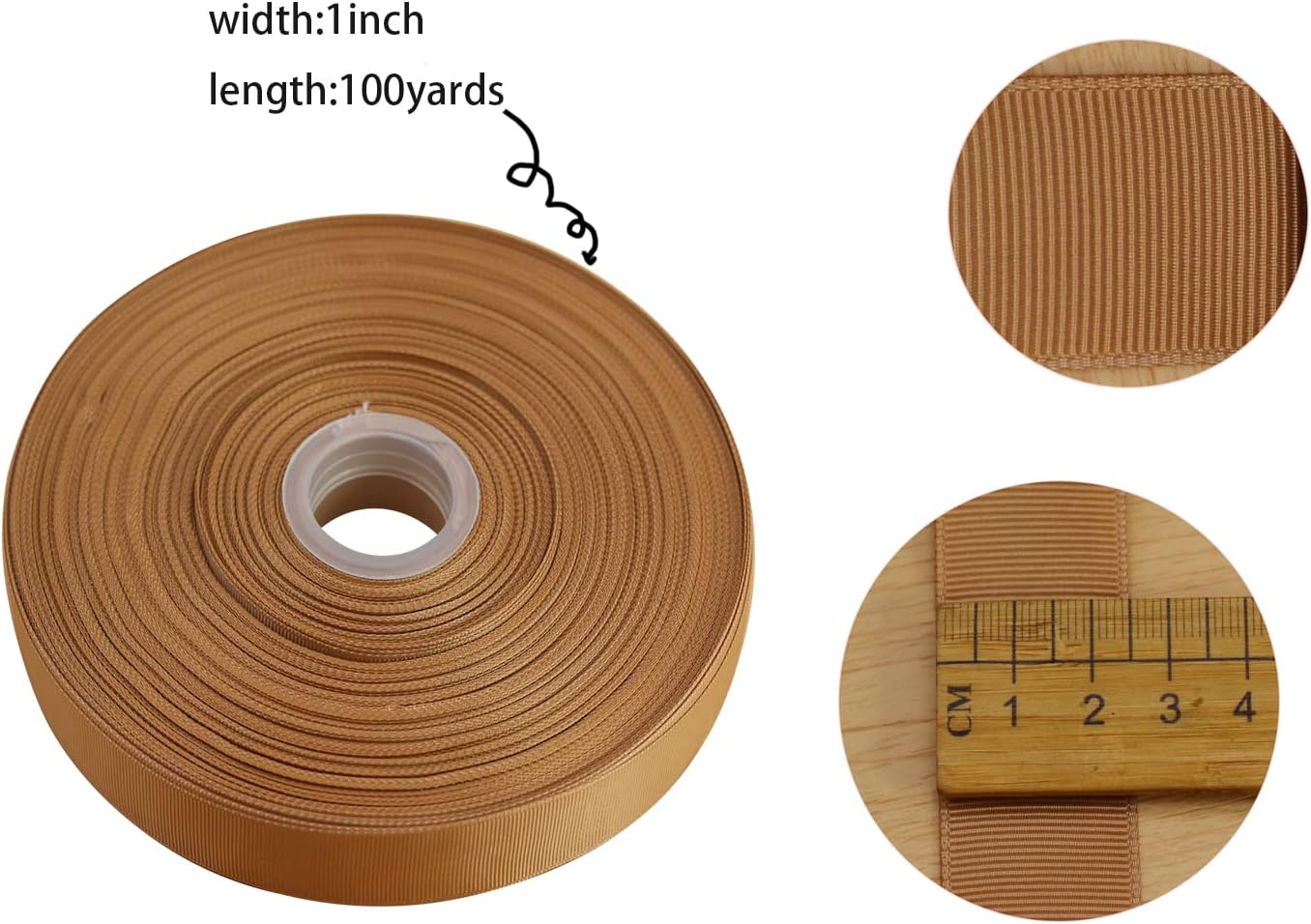 Jesep One Roll 100 Yards 1" Soild Grosgrain Ribbon Boutique Gift Wrapping Package Ribbon, DIY Crafts Bow Hair Headband Accessories Assorted Ribbon#835 (1" 25mm, Khaki)