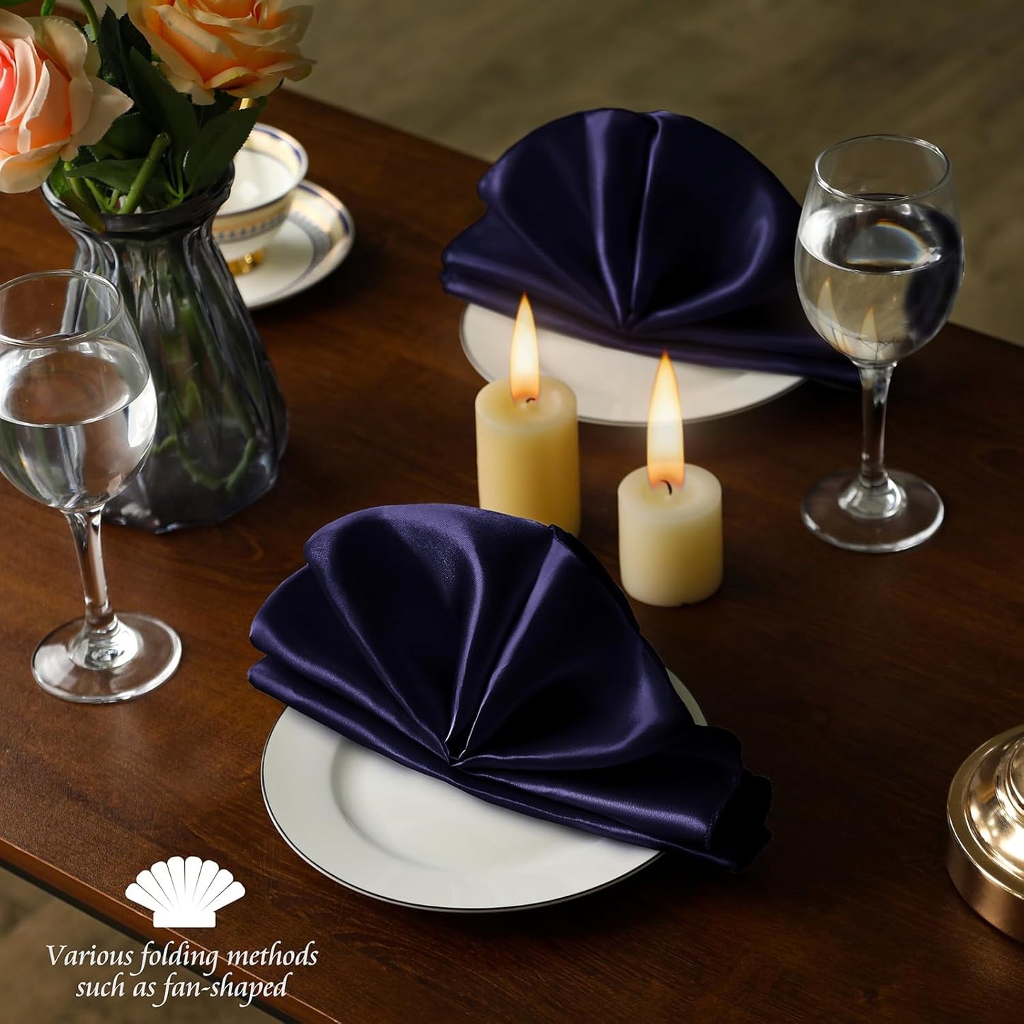 Manyshofu 60 Pieces Purple Satin Napkins - 20x20 Inches Cloth Napkins, Square Satin Fabric Napkins Set - Soft & Reusable Table Napkins for Wedding Dinner Party Lunch