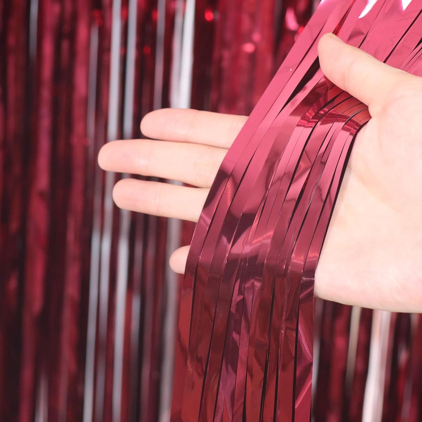 3 Pack 3.3 x 6.6 ft Burgundy Foil Fringe Backdrop Curtains, Tinsel Streamers Party Decorations, Fringe Backdrop for Birthday, Baby Shower, Gender Reveal, Graduation